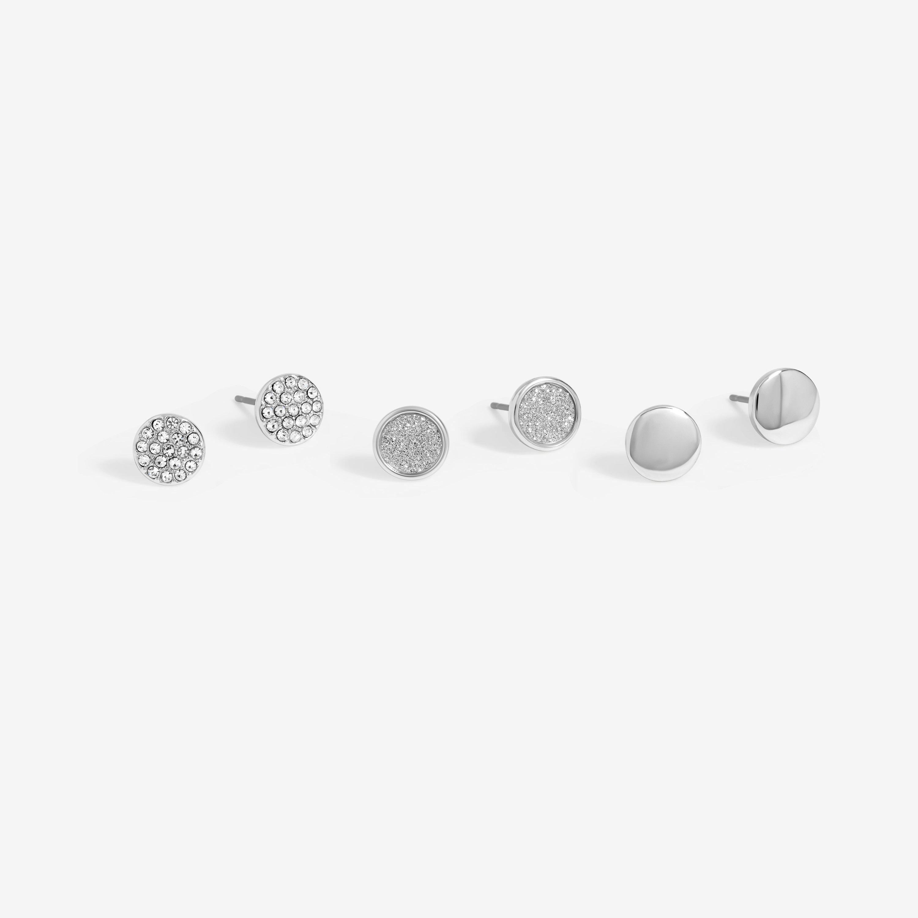 Silver - Mood - Silver Crystal Round Stud Earrings - Pack Of 3 - 1