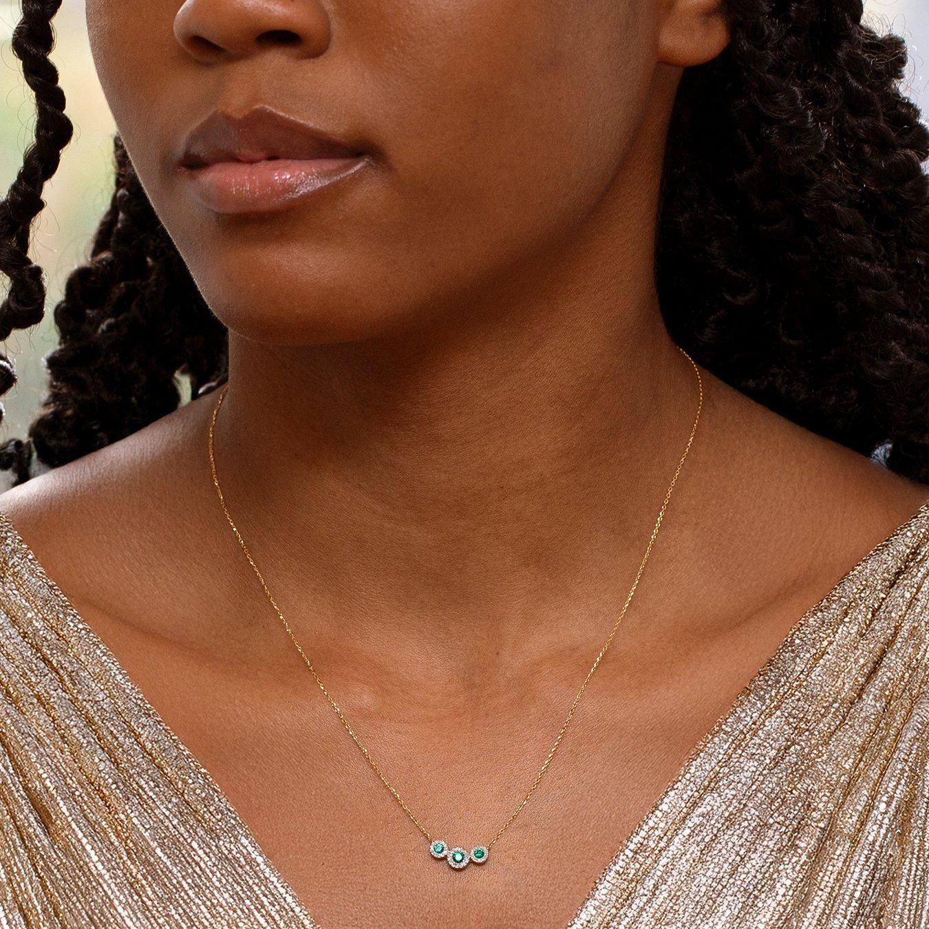 Yellow Gold - Be You - 9ct Gold Trinity Lab Emeralds & Diamonds Necklace - 4