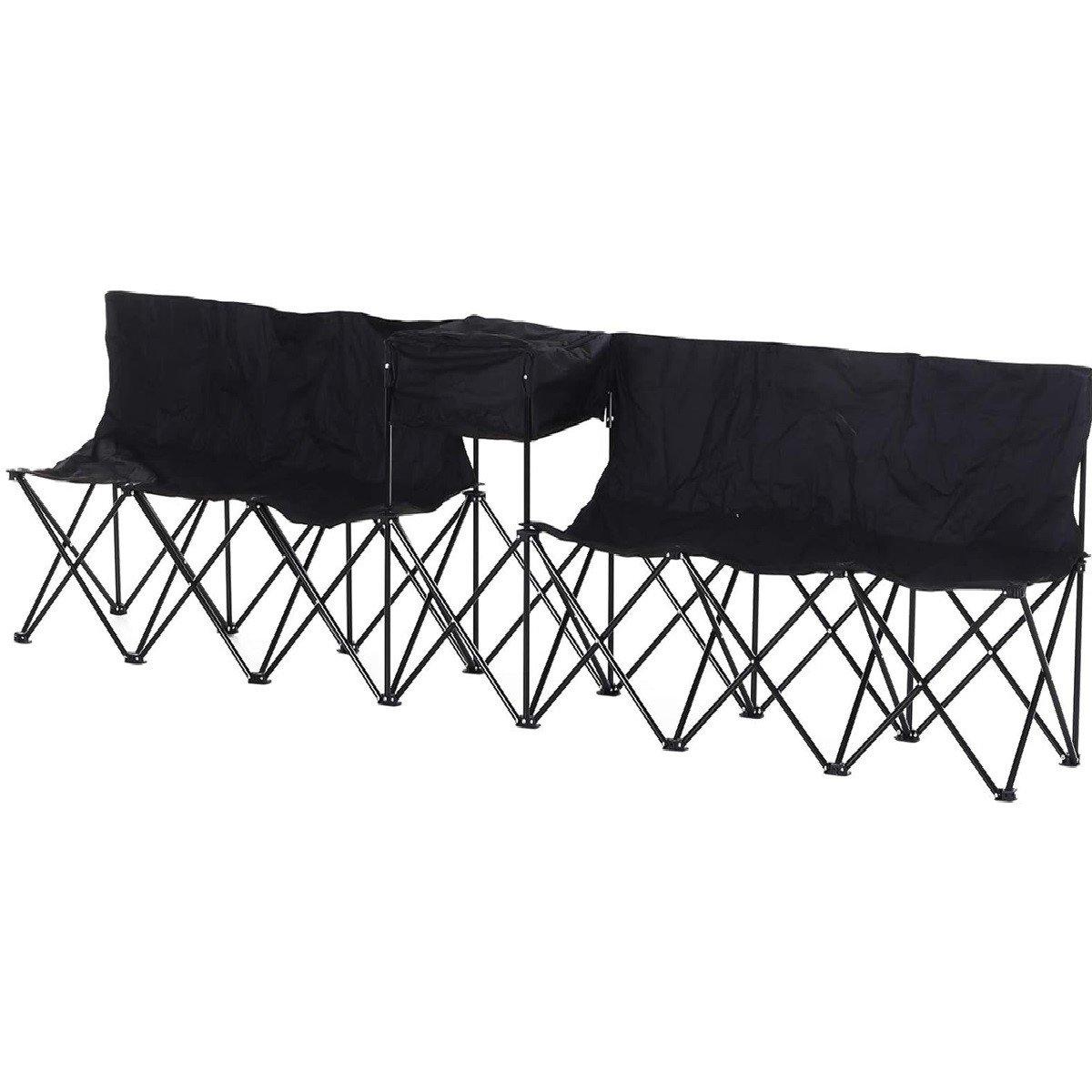 Black - Outsunny - 6 Seat Folding Sports Bench Portable - 1