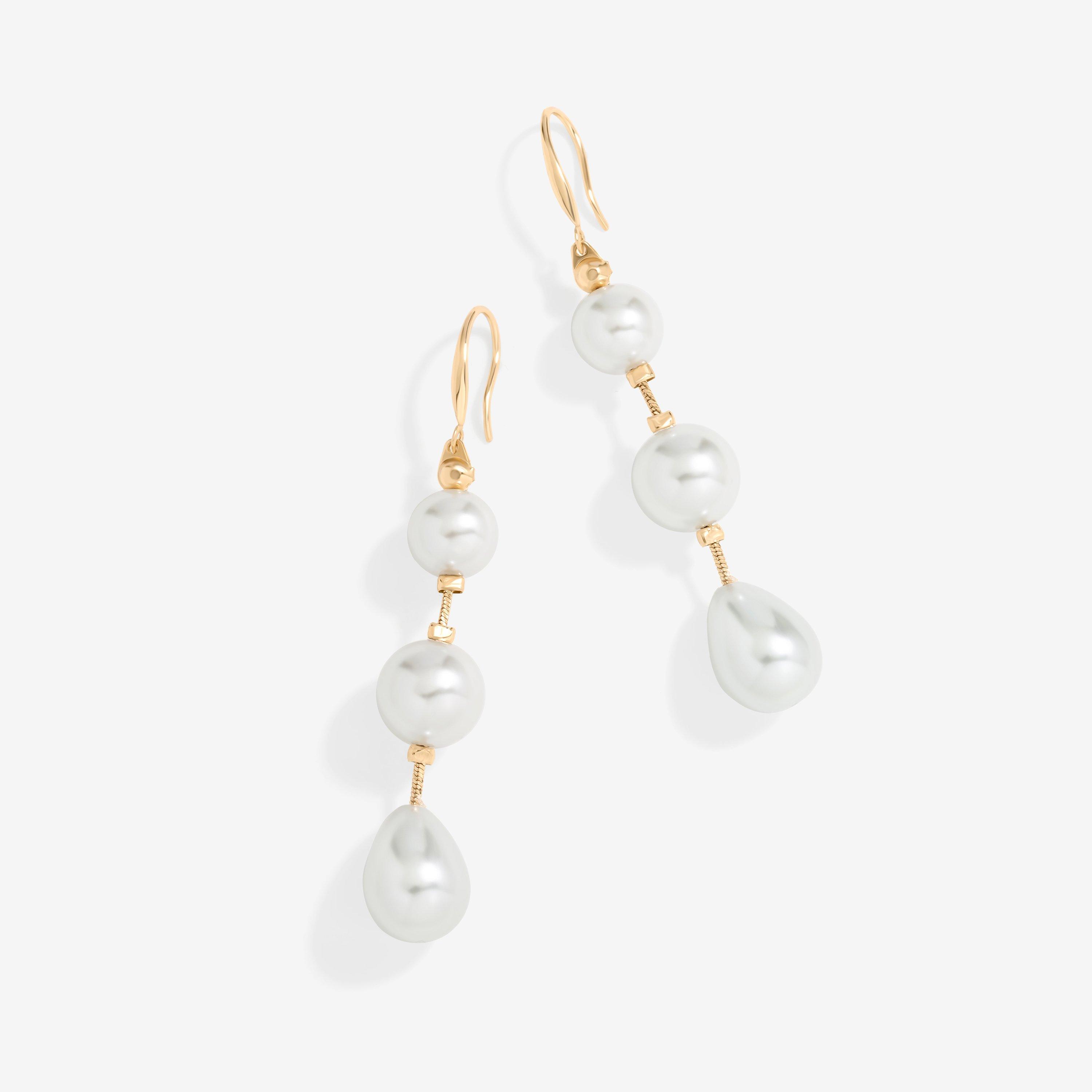 Gold - Mood - Gold Pearl Linear Three Drop Earrings - 1