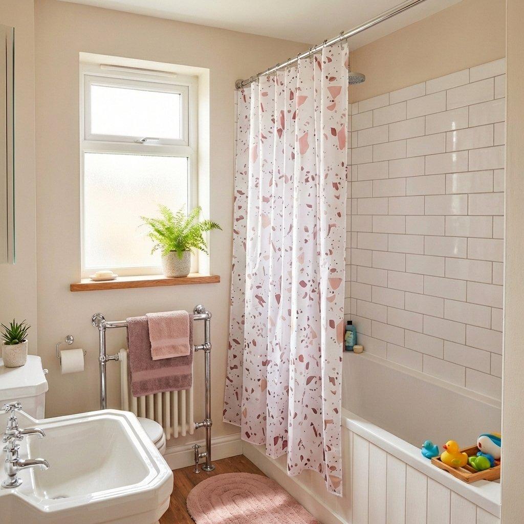 Pink Terrazzo - Croydex - Terrazzo Print Shower Curtain - 1