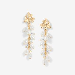 Mood Gold Triple Flower Pearl Cluster Drop Earrings