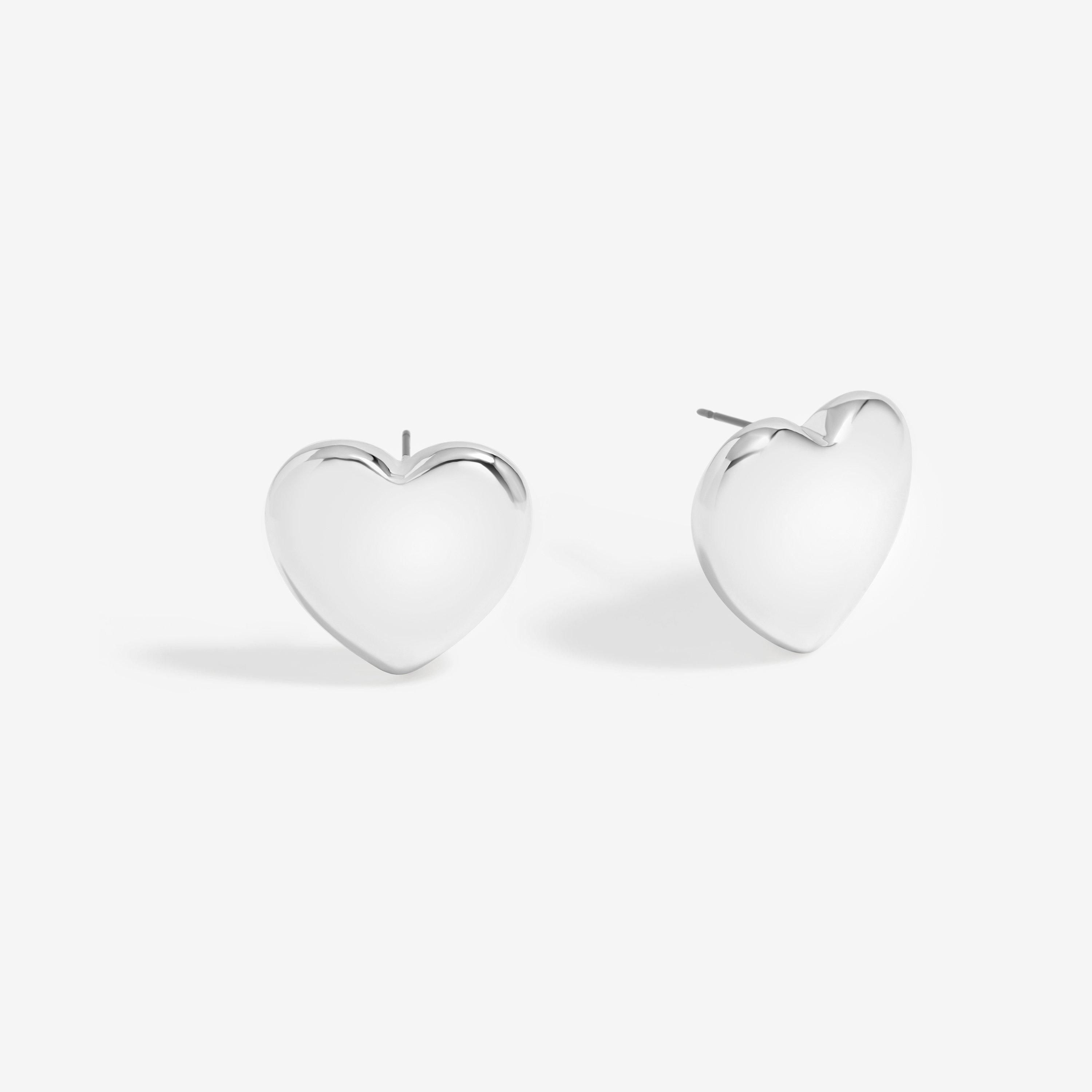 Silver - Mood - Silver Polished Puffed Heart Stud Earrings - 1