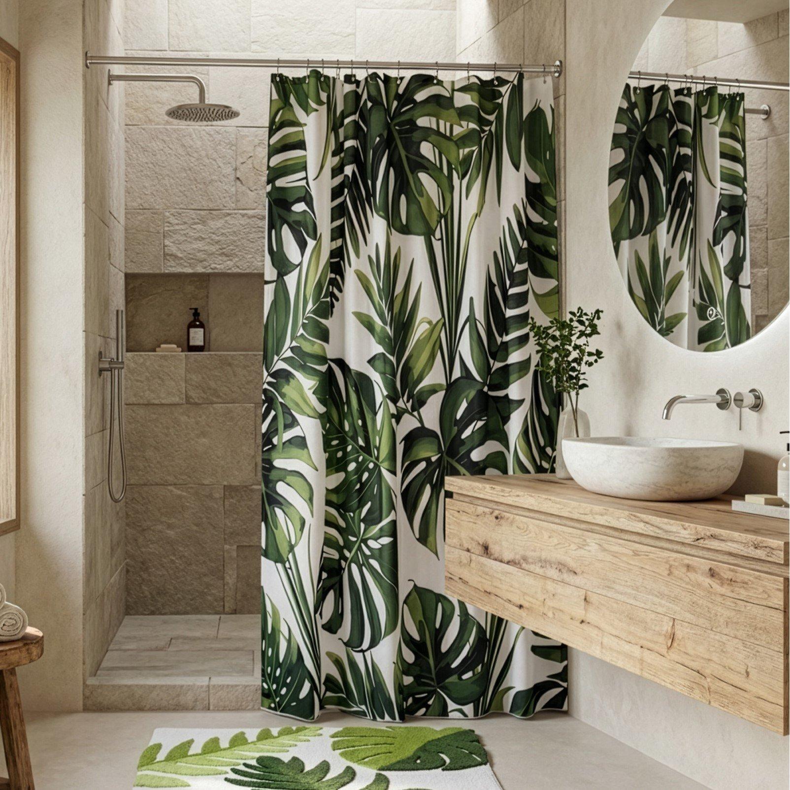 Green - Croydex - Botanical Print Shower Curtain - 1