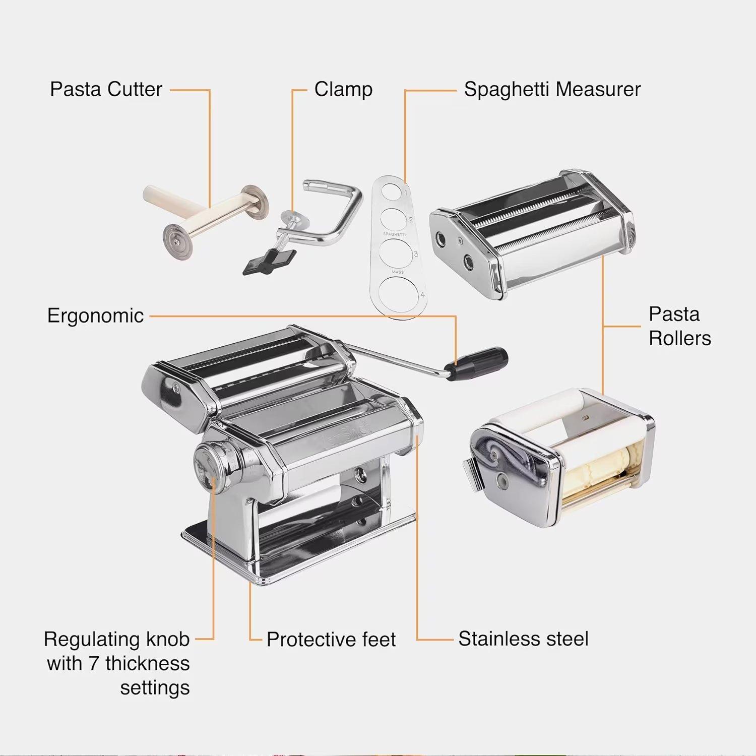 Silver - VonShef - - Stainless Steel Manual Pasta Maker Set - 5