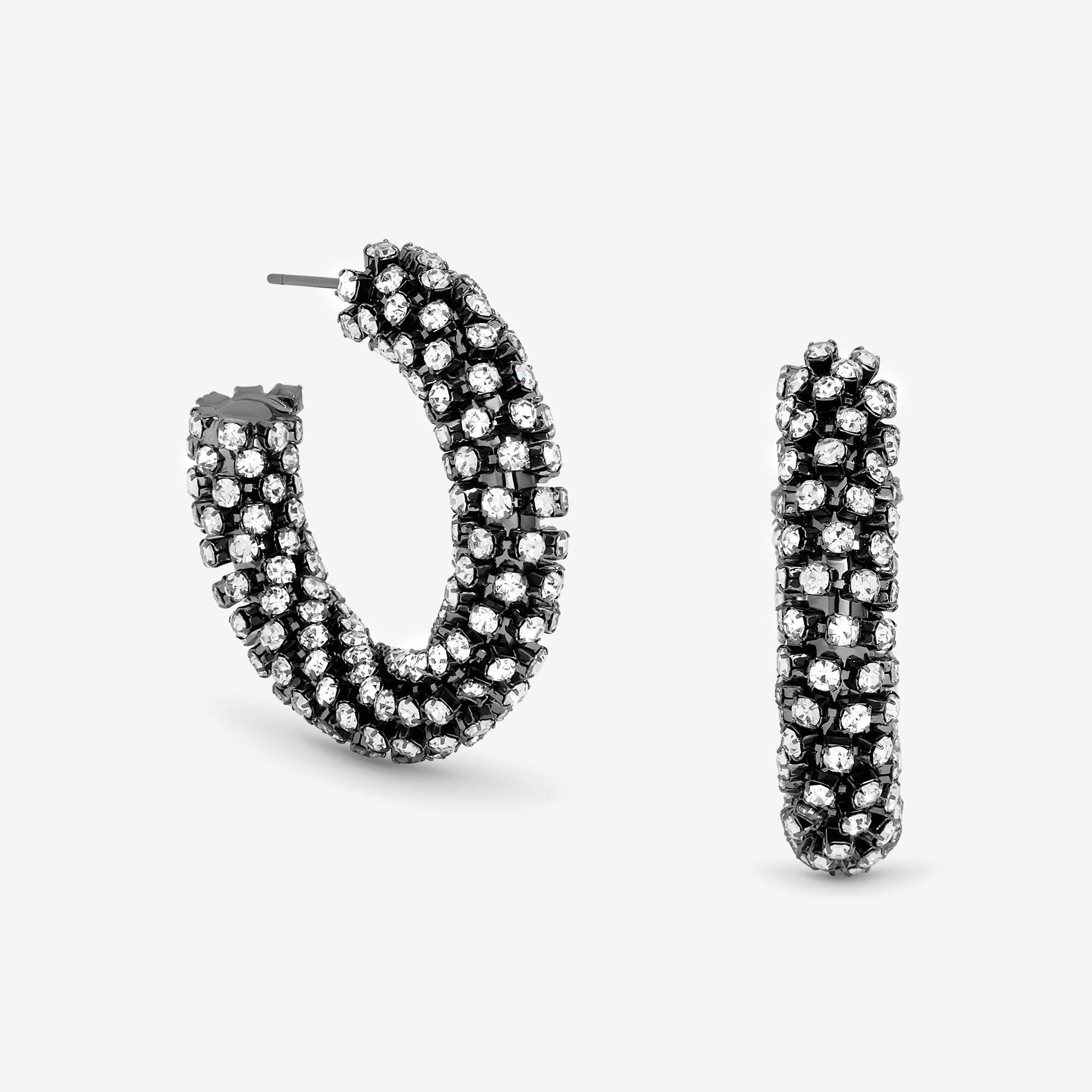 Black - Mood - Black Crystal Chubby Hoop Earrings - 1