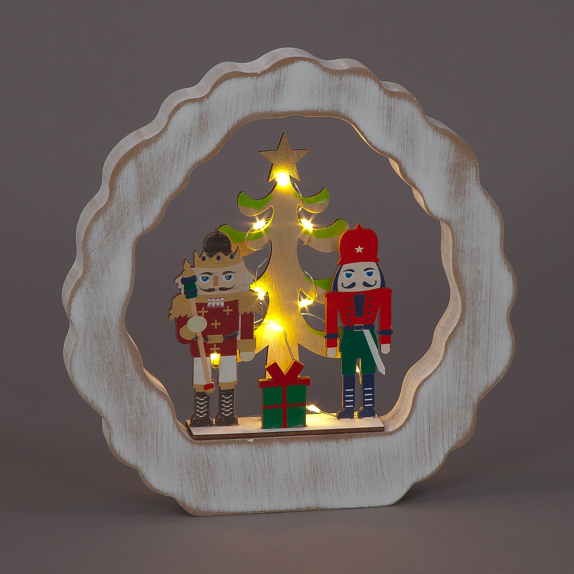 Multi - Snowtime - LED Lit framed Wood Nutcracker Scene