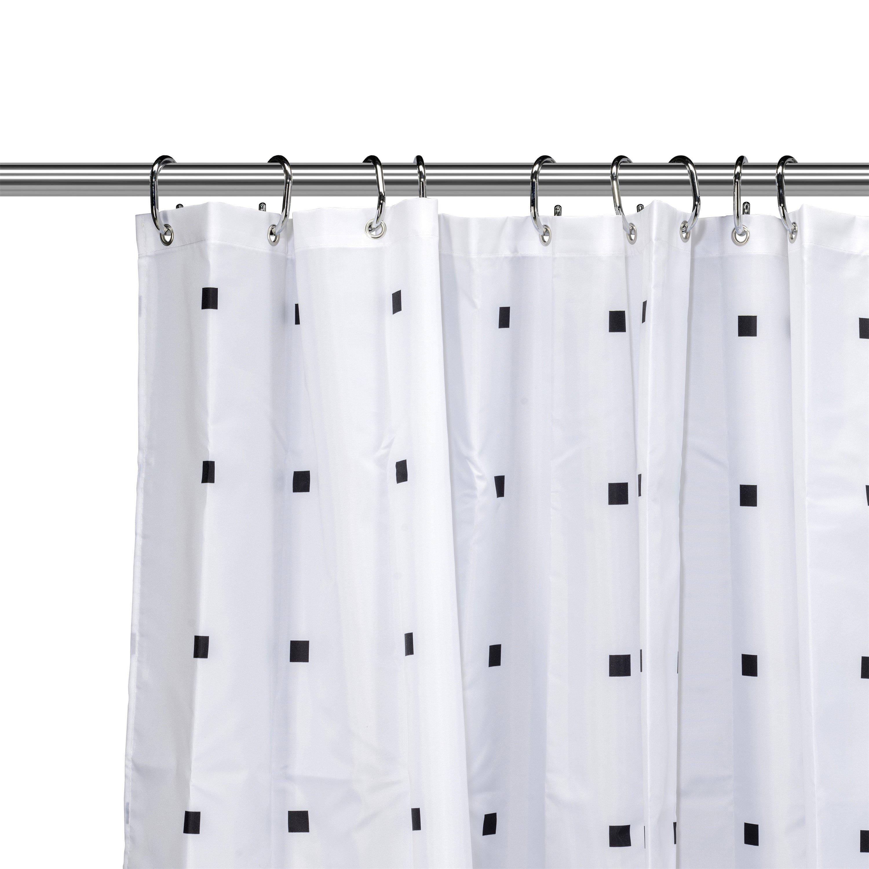 White/Black - Croydex - Black Square Print Shower Curtain - 2