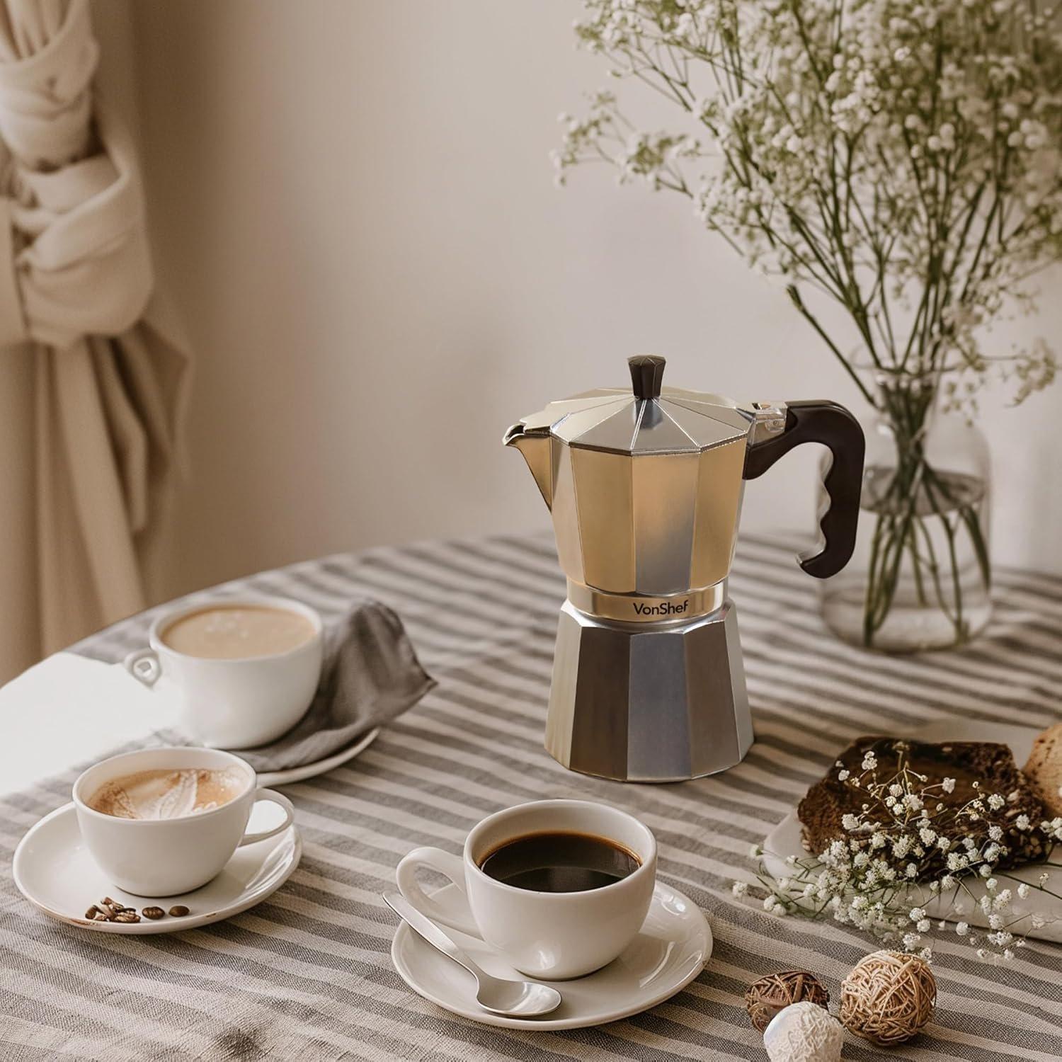 Silver - VonShef - VonShef Stovetop Coffee Maker Aluminium - 2