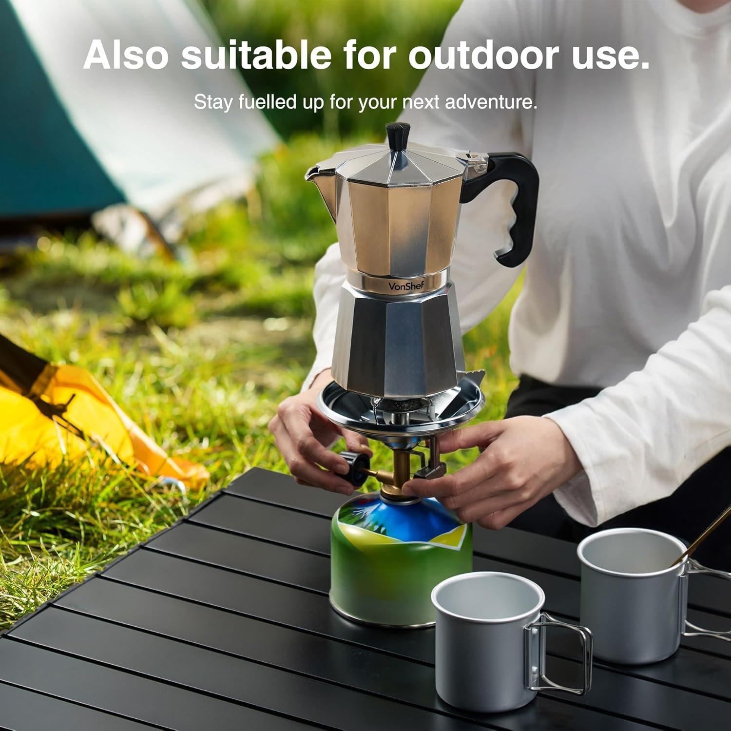 Silver - VonShef - VonShef Stovetop Coffee Maker Aluminium - 7