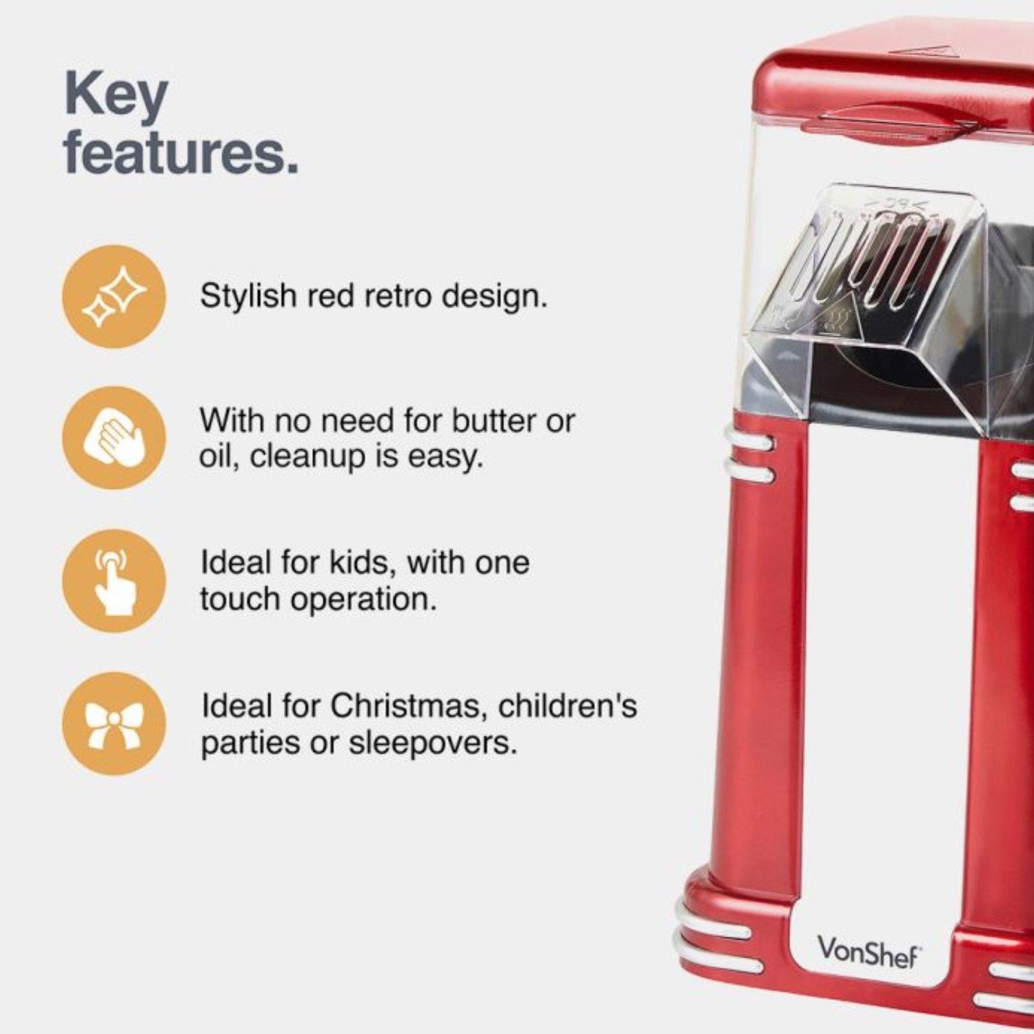 Red - VonShef - VonShef - Retro Popcorn Maker - 2