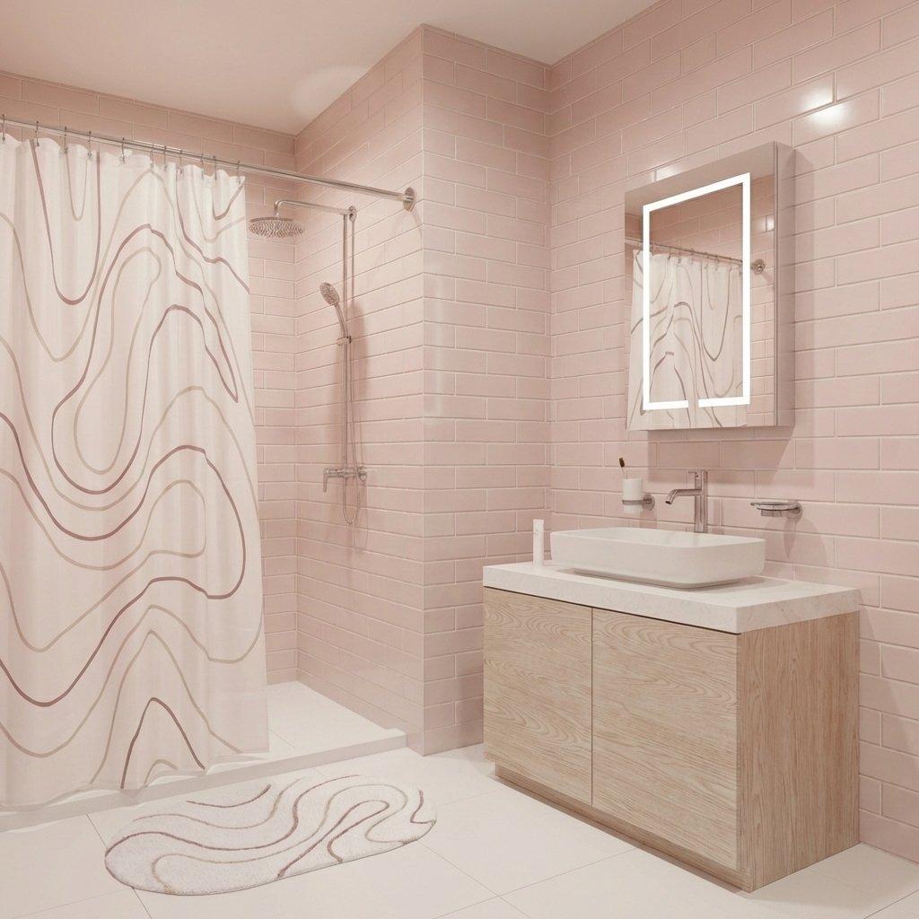 White/Pink - Croydex - Pink Swirl Print Shower Curtain - 1