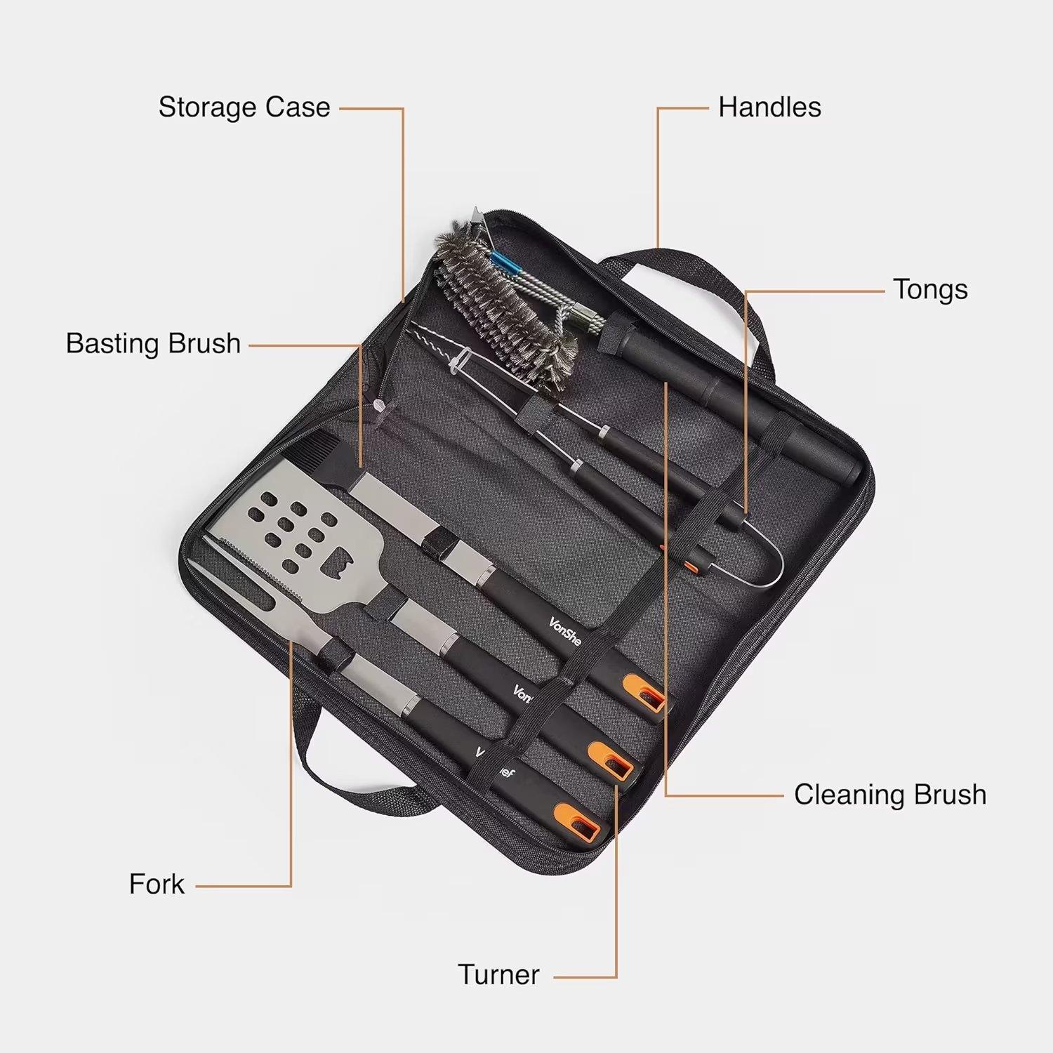 Black - VonShef - VonShef - 5pc BBQ Tool Set And Bag - 2