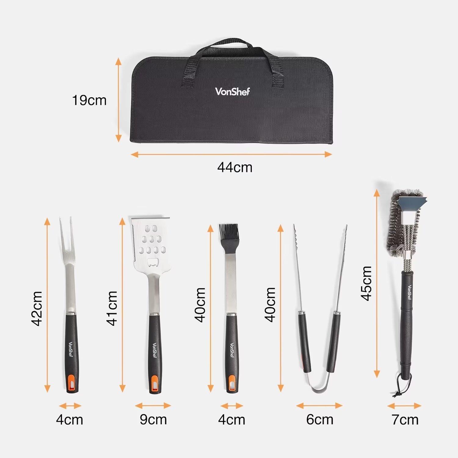 Black - VonShef - VonShef - 5pc BBQ Tool Set And Bag - 6