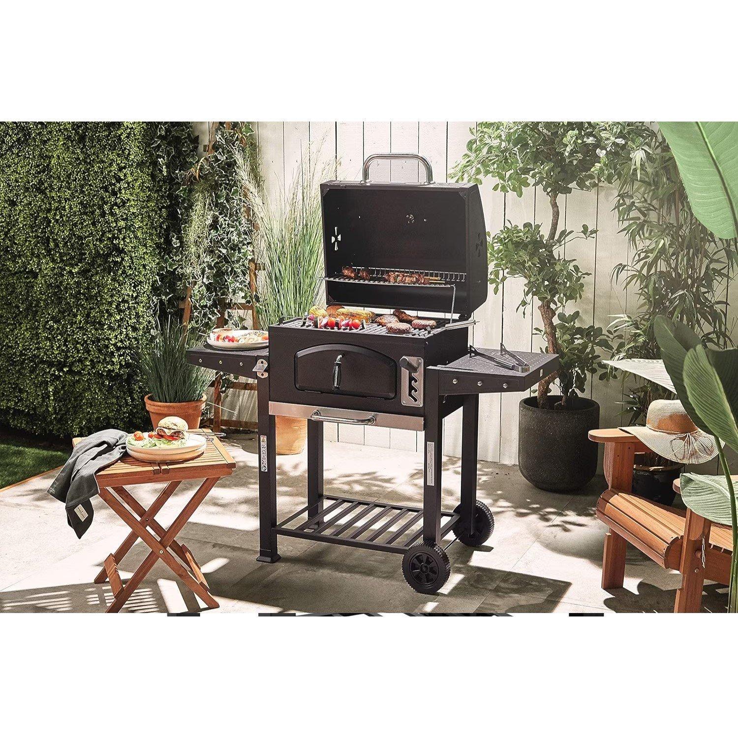 Black - VonHaus - Vonhaus American Style Charcoal BBQ Grill - 2