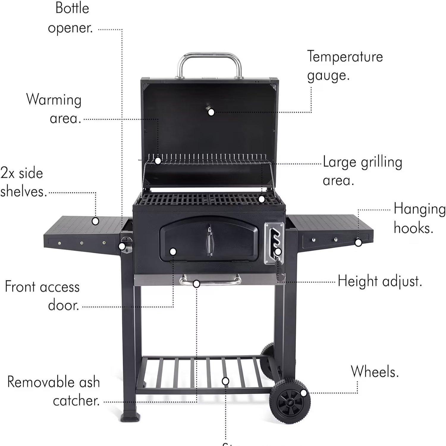 Black - VonHaus - Vonhaus American Style Charcoal BBQ Grill - 8