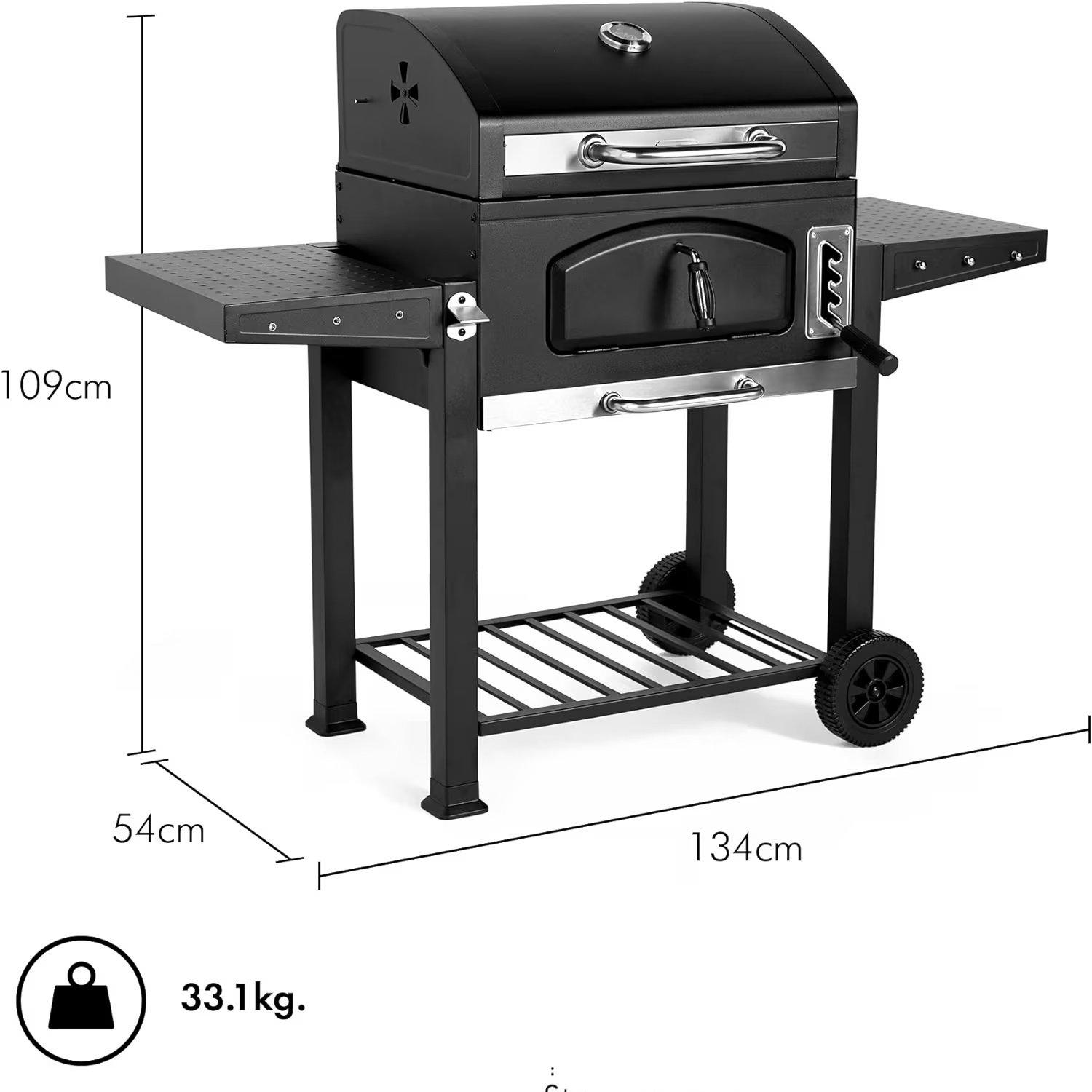 Black - VonHaus - Vonhaus American Style Charcoal BBQ Grill - 9