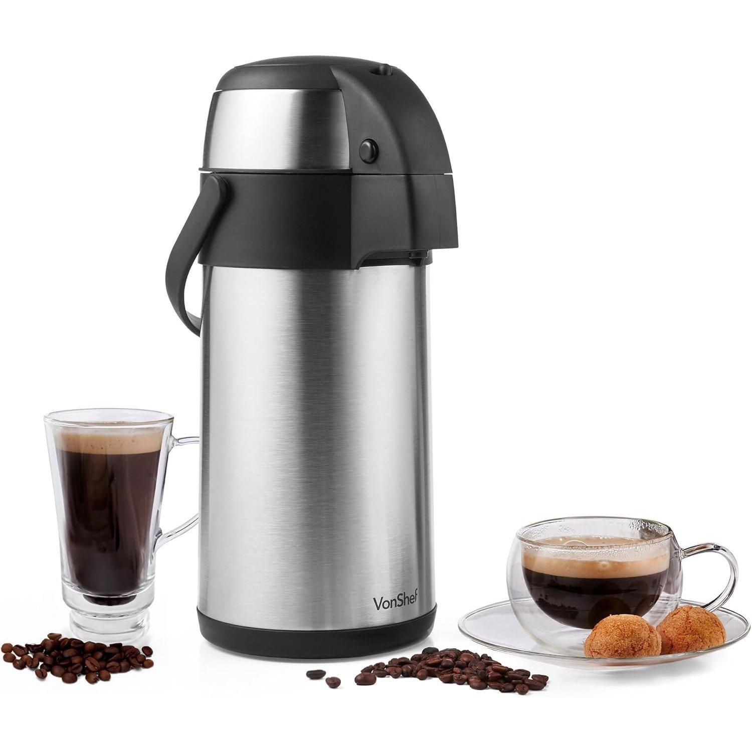 Vonshef  Airpot, 3L Stainless Steel Coffee Dispense - Silver