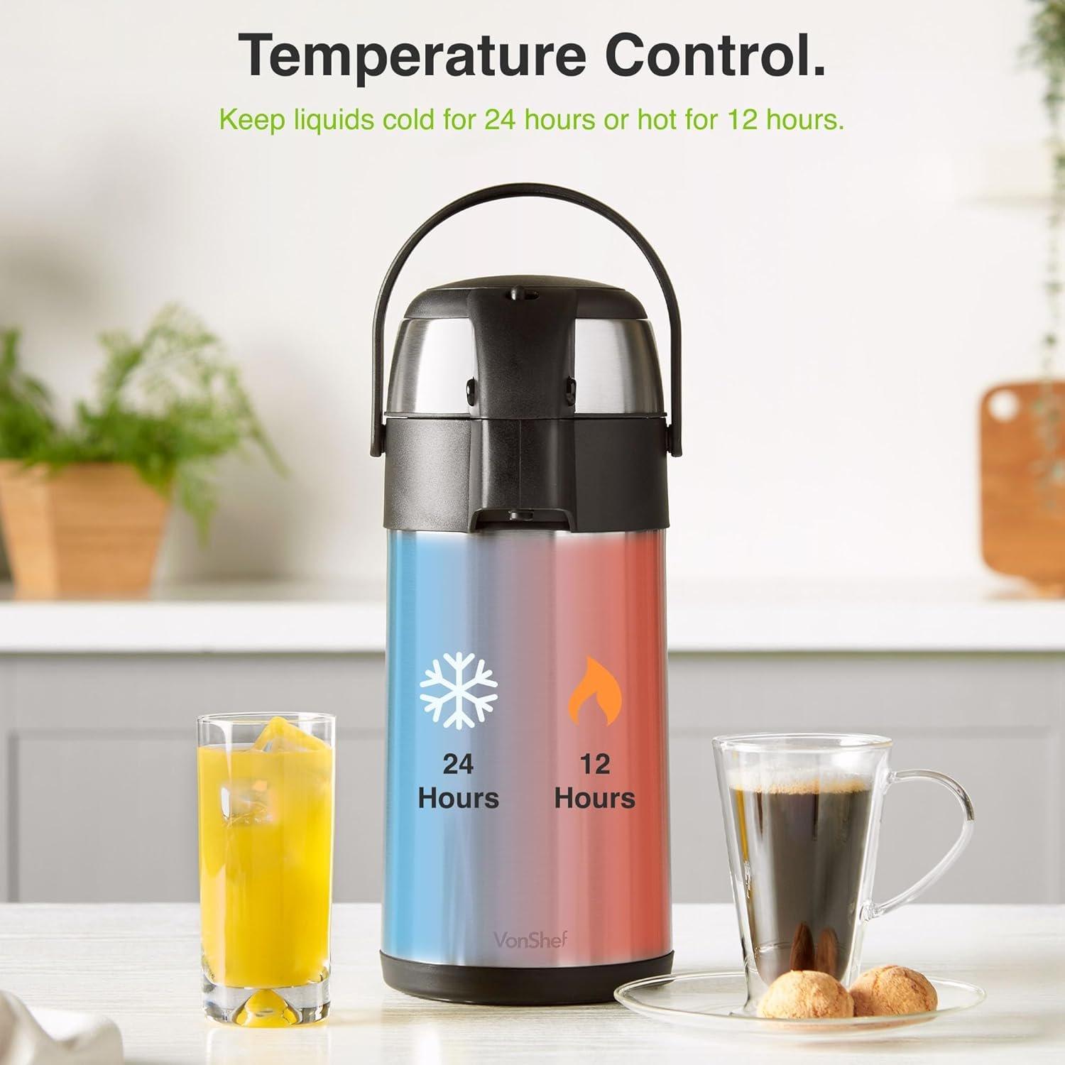 Silver - VonShef - VonShef Airpot, 3L Stainless Steel Coffee Dispense - 2