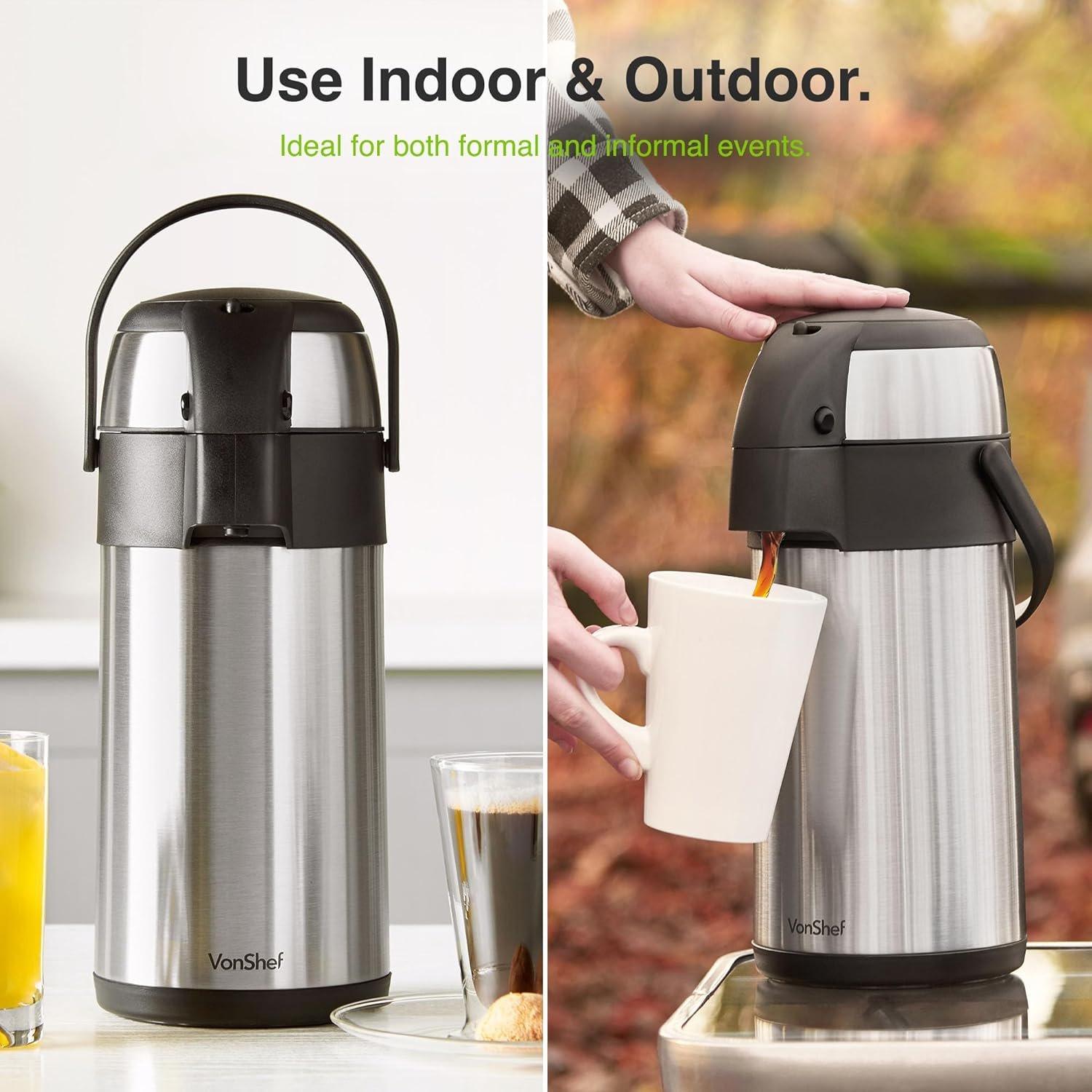 Silver - VonShef - VonShef Airpot, 3L Stainless Steel Coffee Dispense - 4