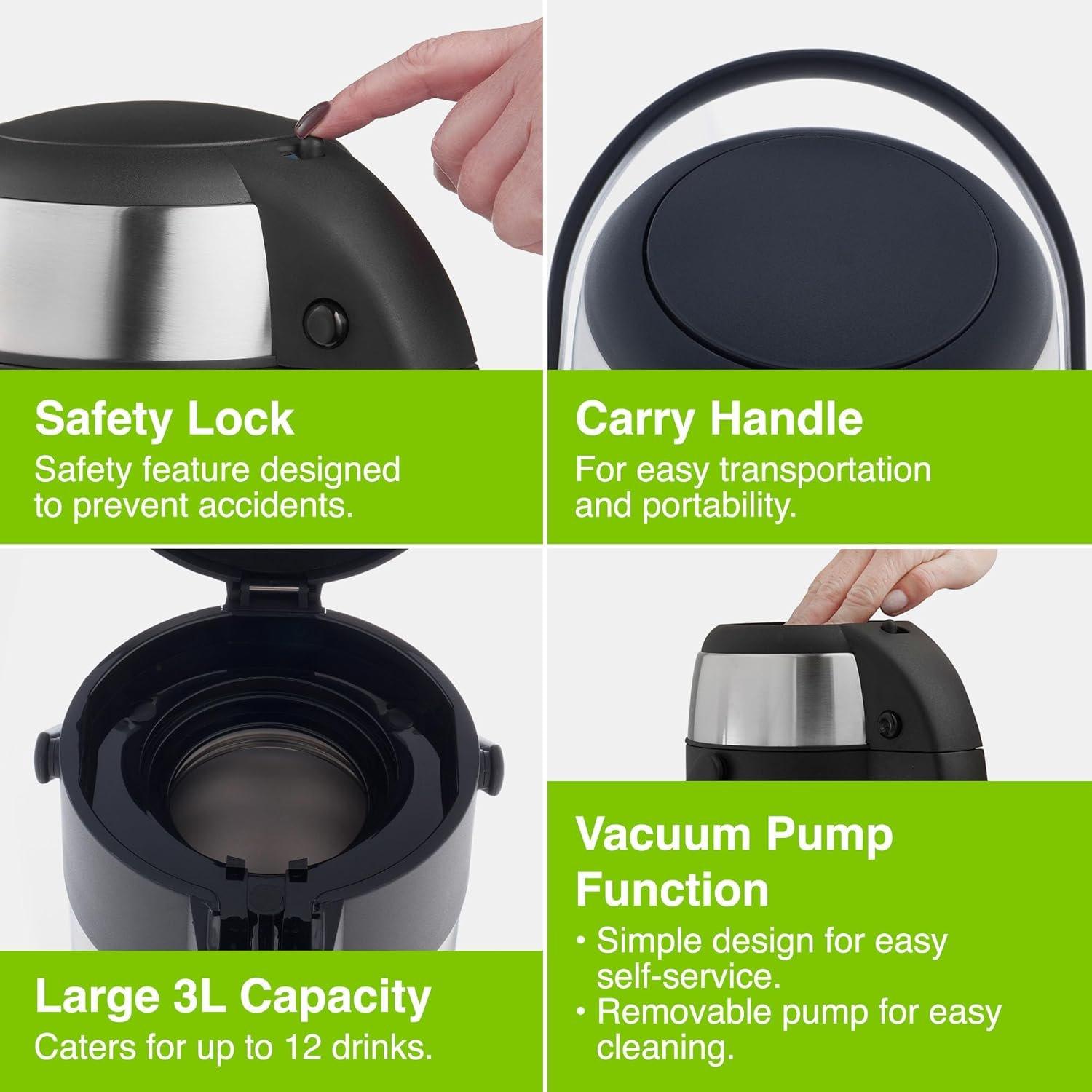 Silver - VonShef - VonShef Airpot, 3L Stainless Steel Coffee Dispense - 6