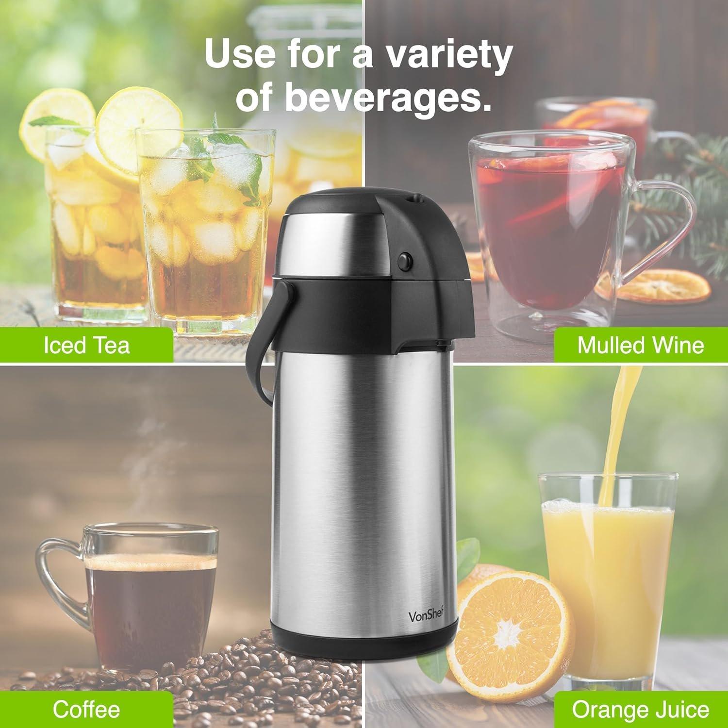 Silver - VonShef - VonShef Airpot, 3L Stainless Steel Coffee Dispense - 7