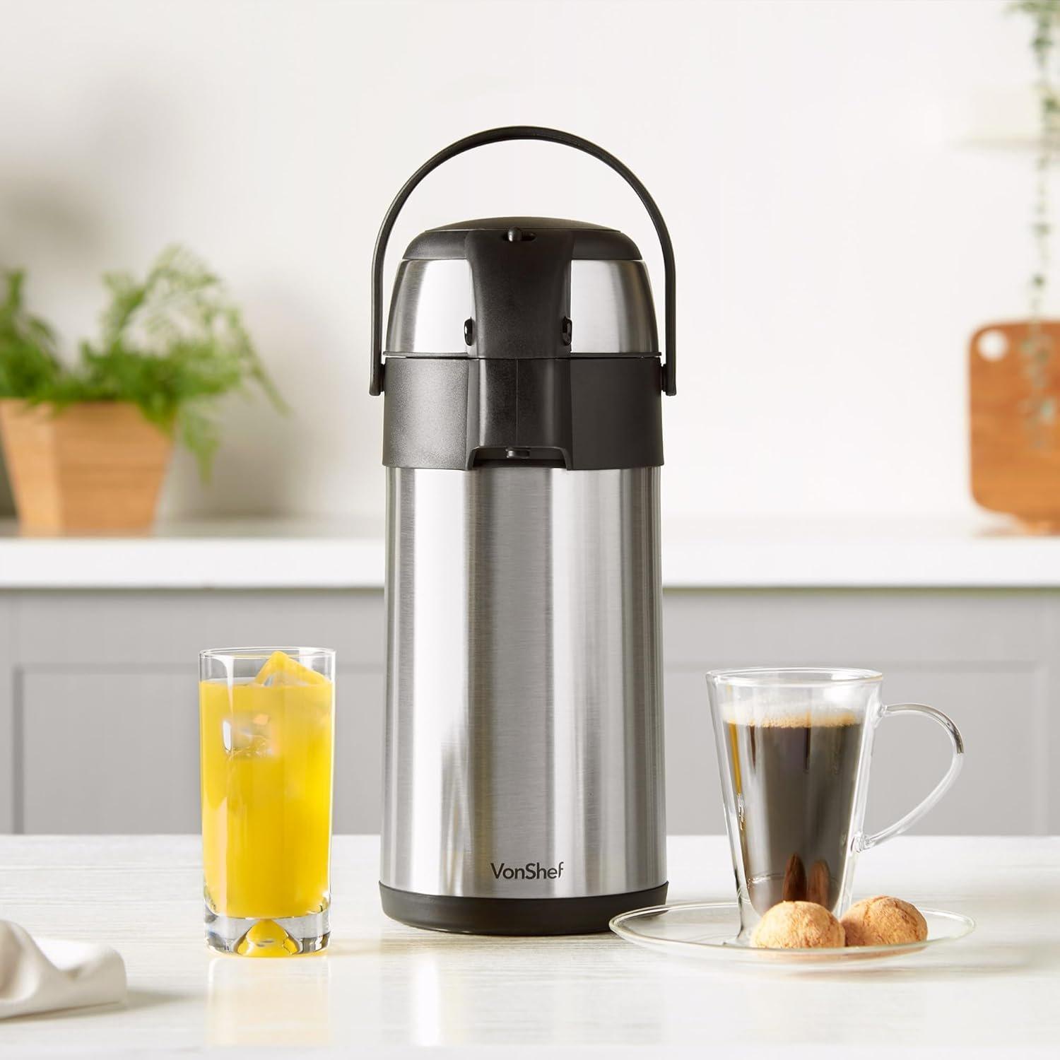 Silver - VonShef - VonShef Airpot, 3L Stainless Steel Coffee Dispense - 8