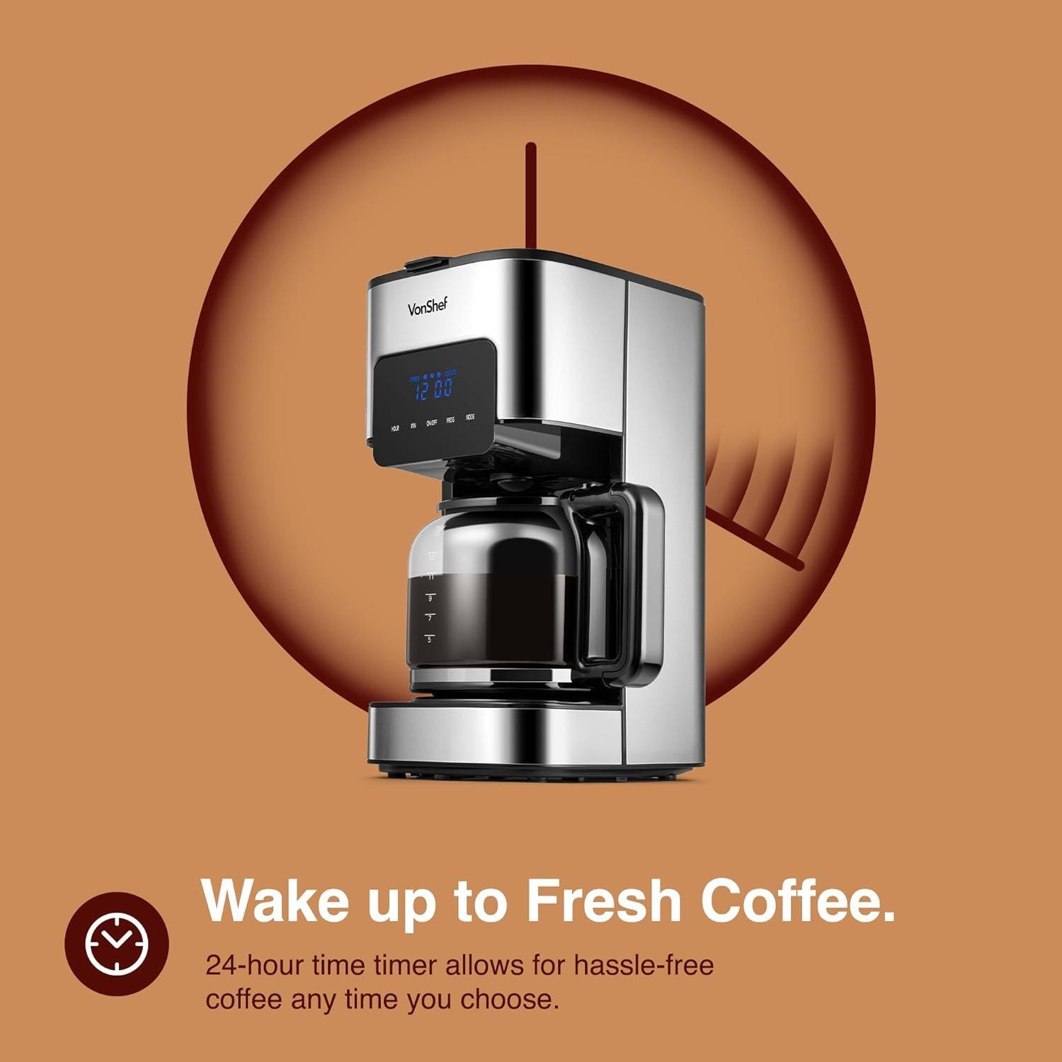 Silver - VonShef - VonShef Filter Coffee Machine - 1.5L Drip Coffee - 4