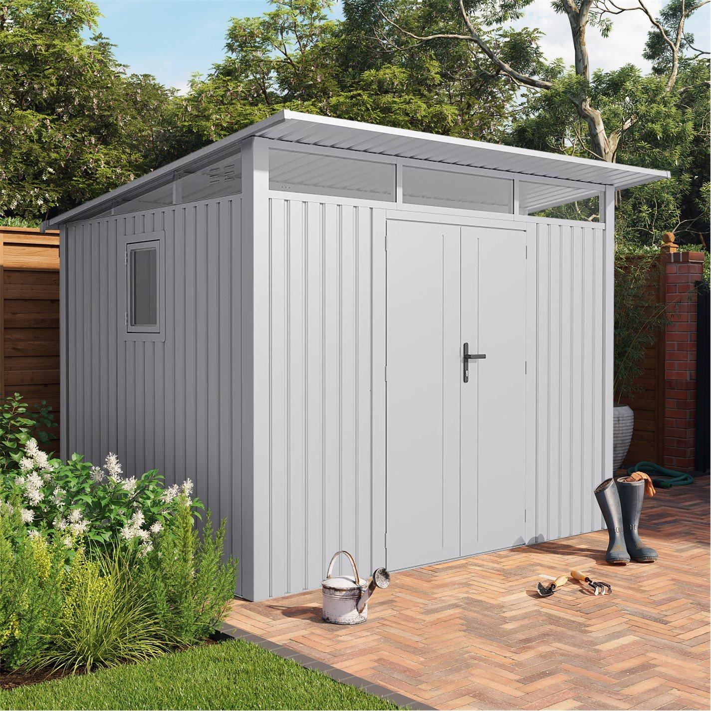 White - Store More - Lotus Minos Pent Aluminium Metal Shed - 1