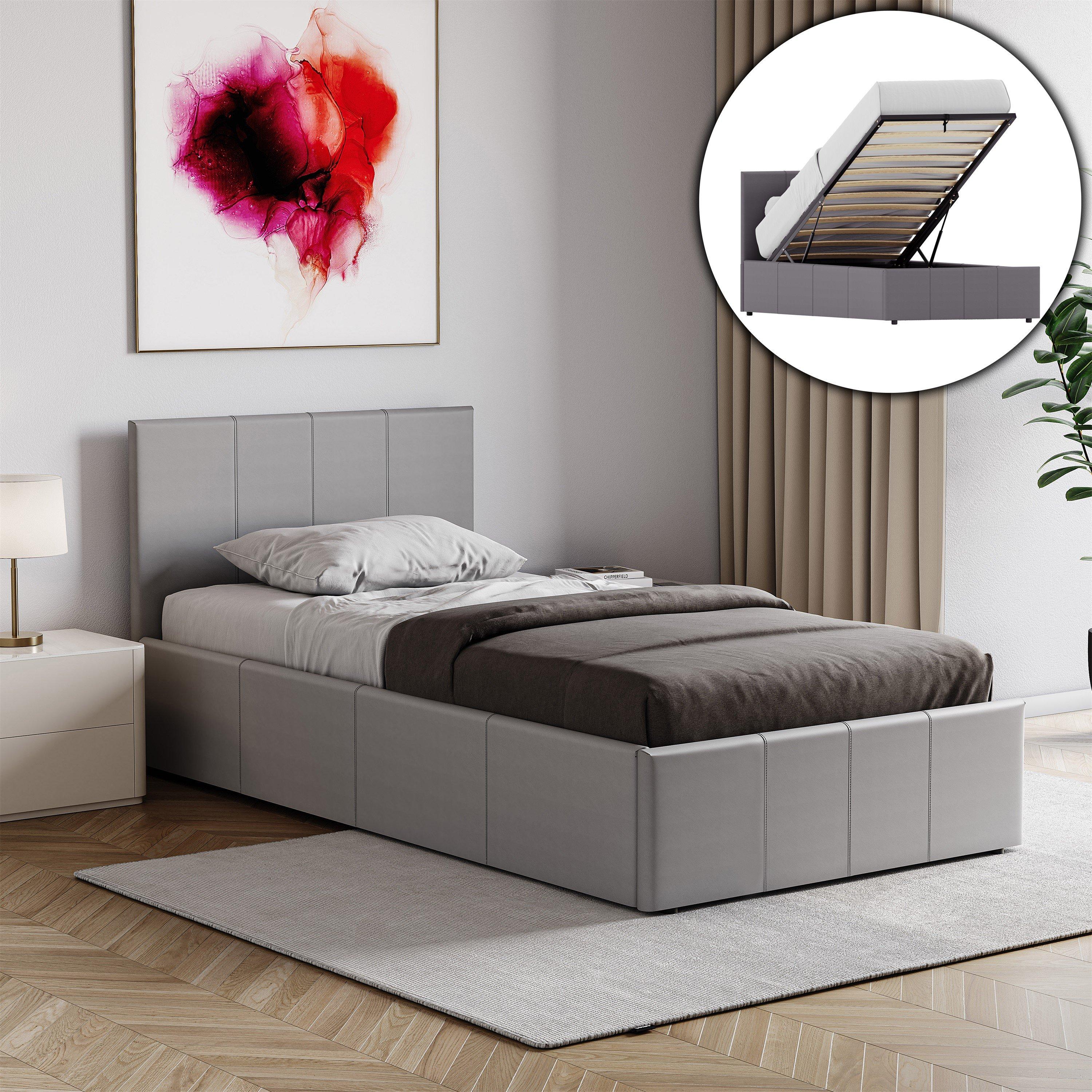 Lisbon Single Faux Leather Ottoman Bed & Mattress