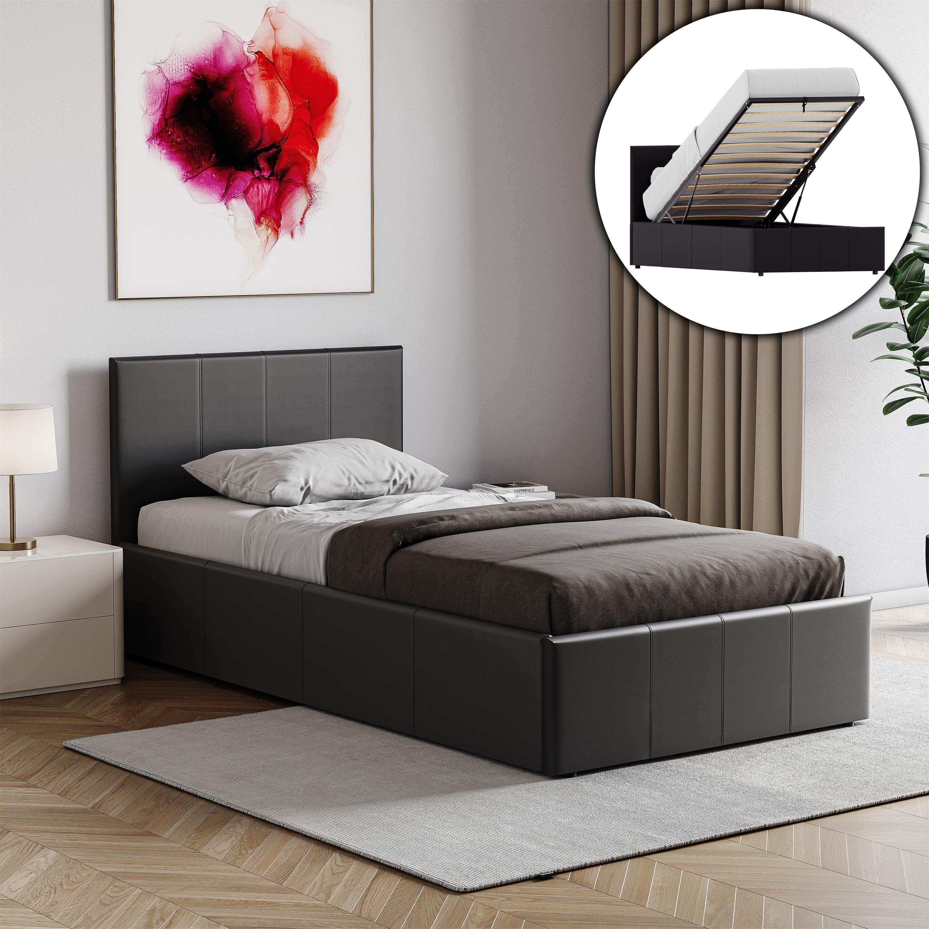 Lisbon Single Faux Leather Ottoman Bed & Mattress