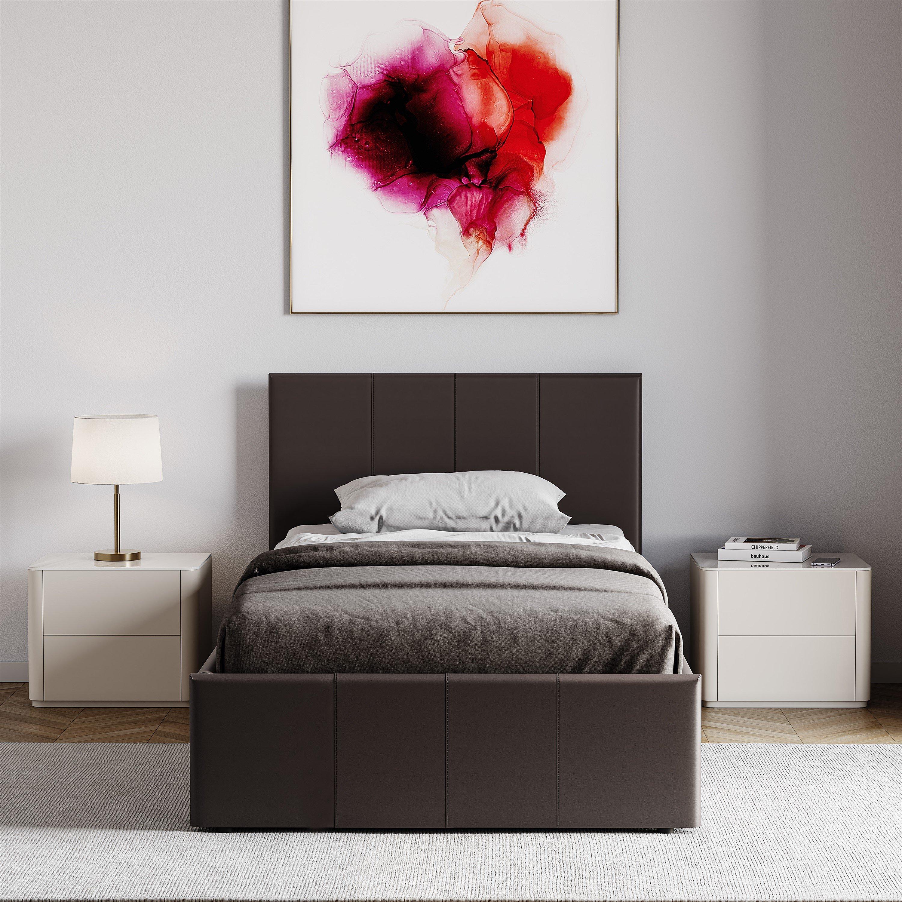 Brown - Lassic - Lisbon Single Faux Leather Ottoman Bed & Mattress - 4