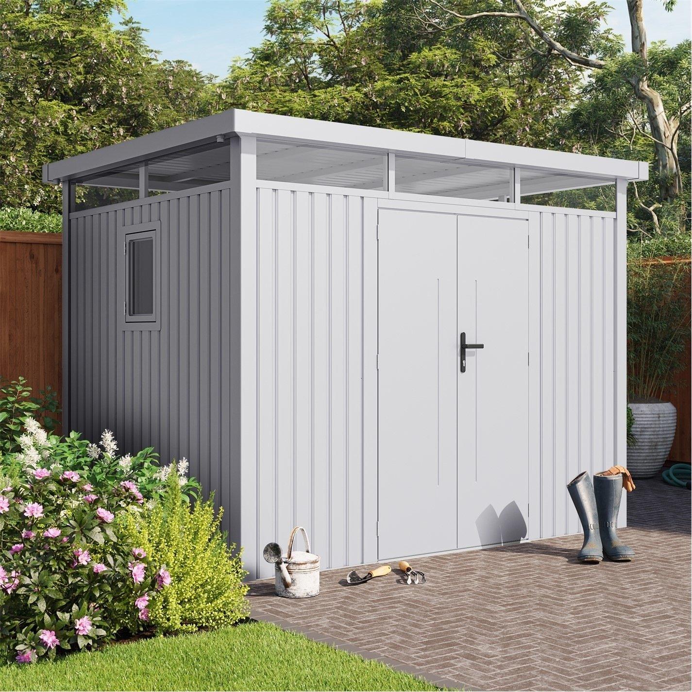 Store More  Lotus Titan Pent Metal Shed - White - 10x8ft