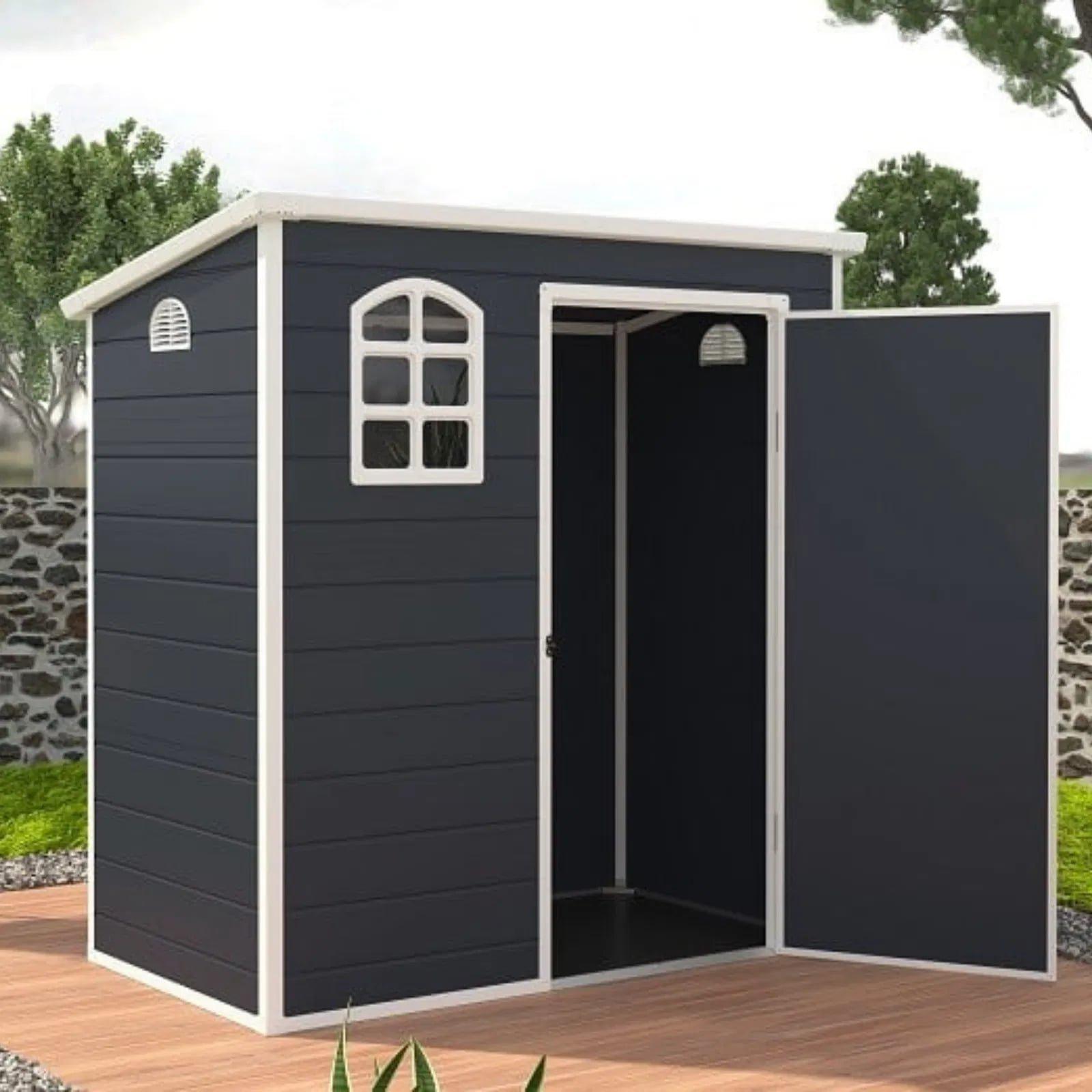 Grey - Store More - Jasmine Plastic Pent Shed with Foundation Kit - 4