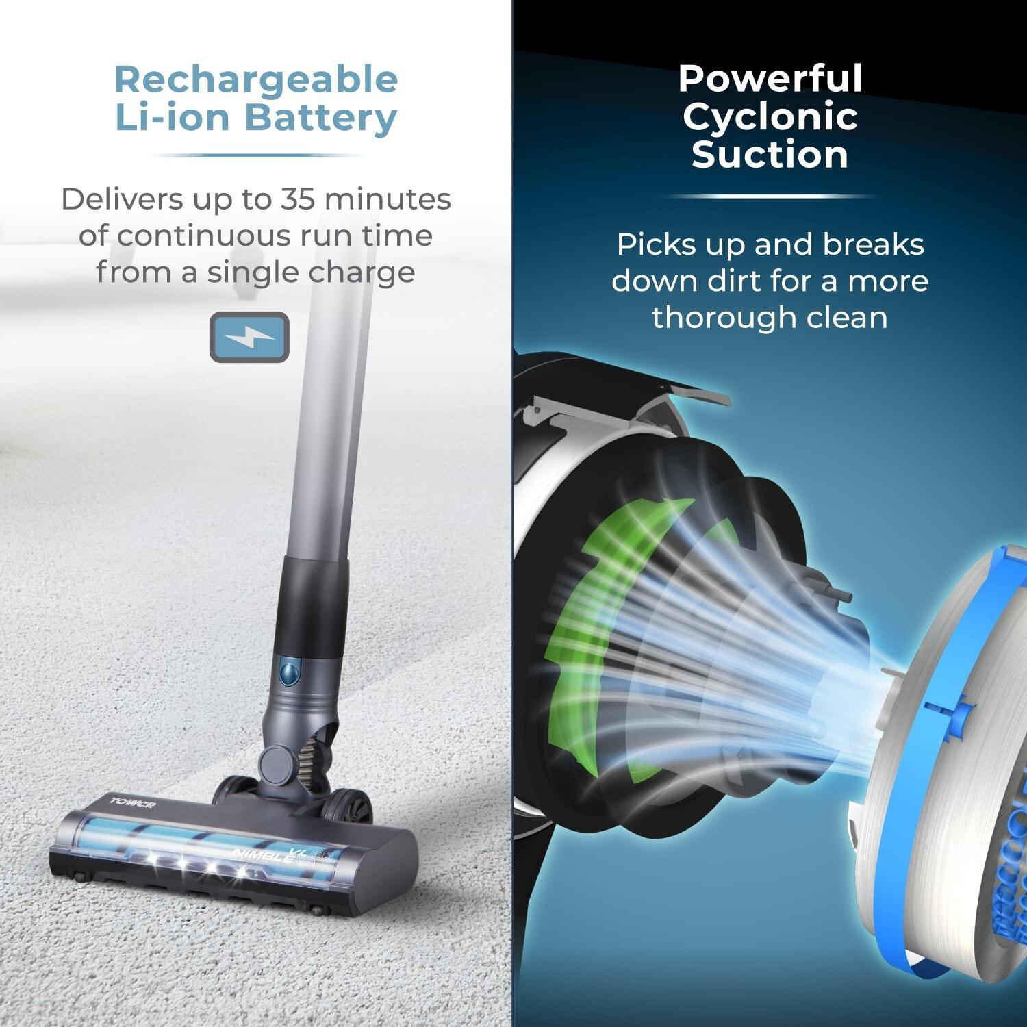 Black - Tower - Tower VL60 NimbleVac Cordless Vacuum with Brushless - 3