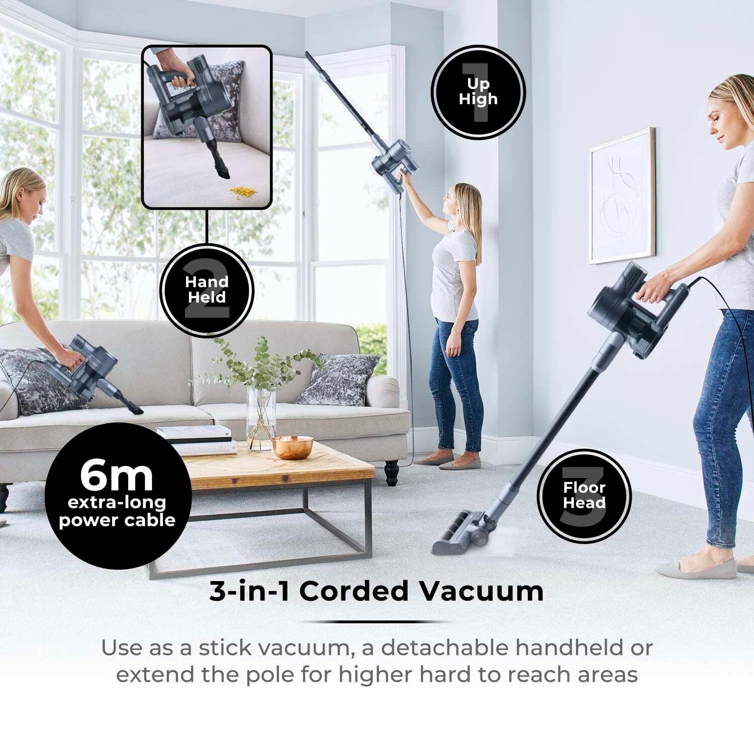 Black & Silver - Tower - Tower VL25 Pet Anti-Tangle Corded Stick Vacuum Cleaner - 3