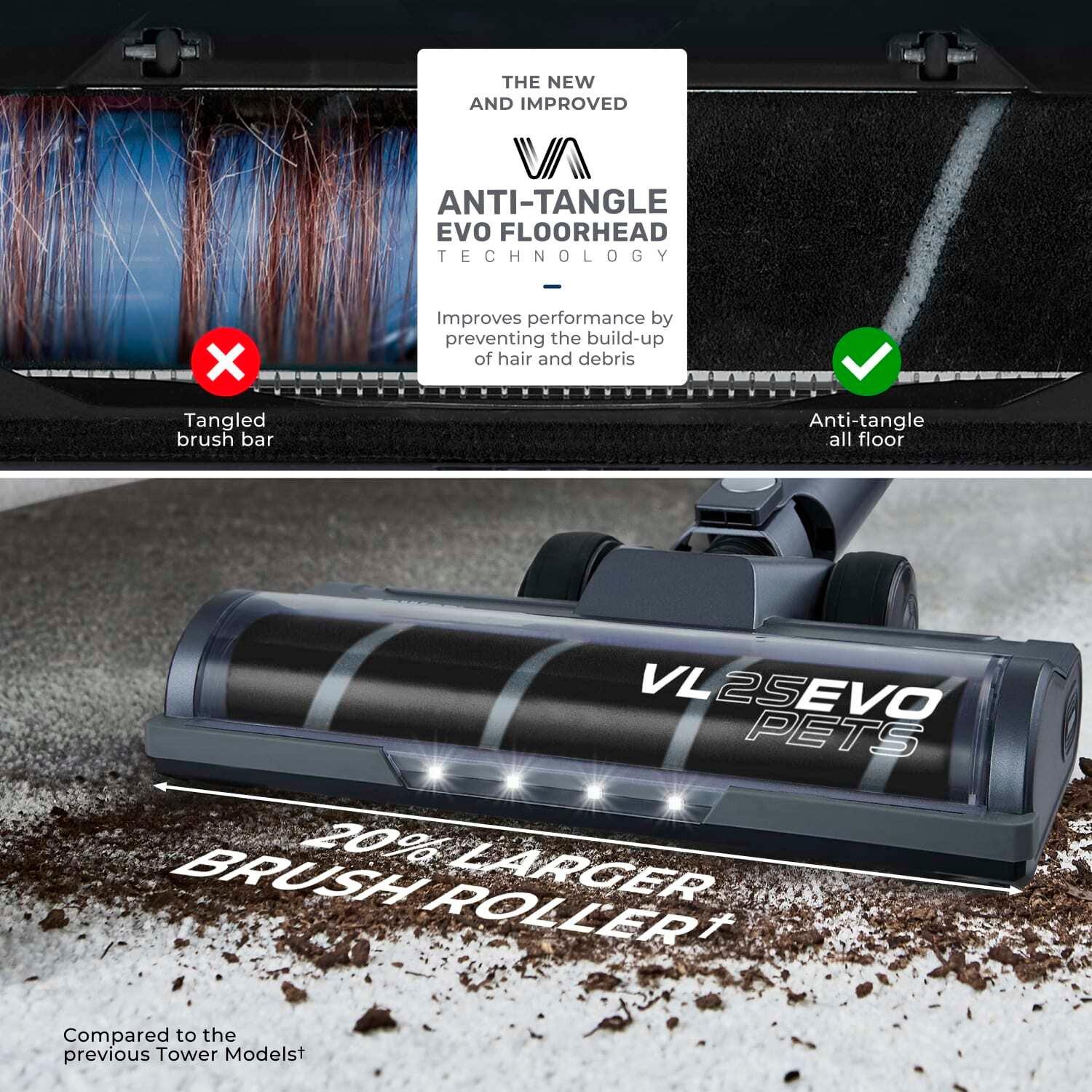 Black & Silver - Tower - Tower VL25 Pet Anti-Tangle Corded Stick Vacuum Cleaner - 4