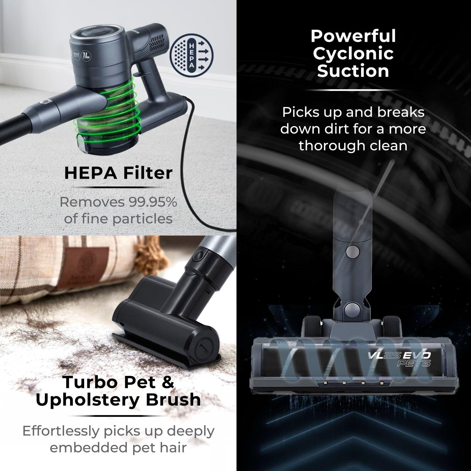 Black & Silver - Tower - Tower VL25 Pet Anti-Tangle Corded Stick Vacuum Cleaner - 5