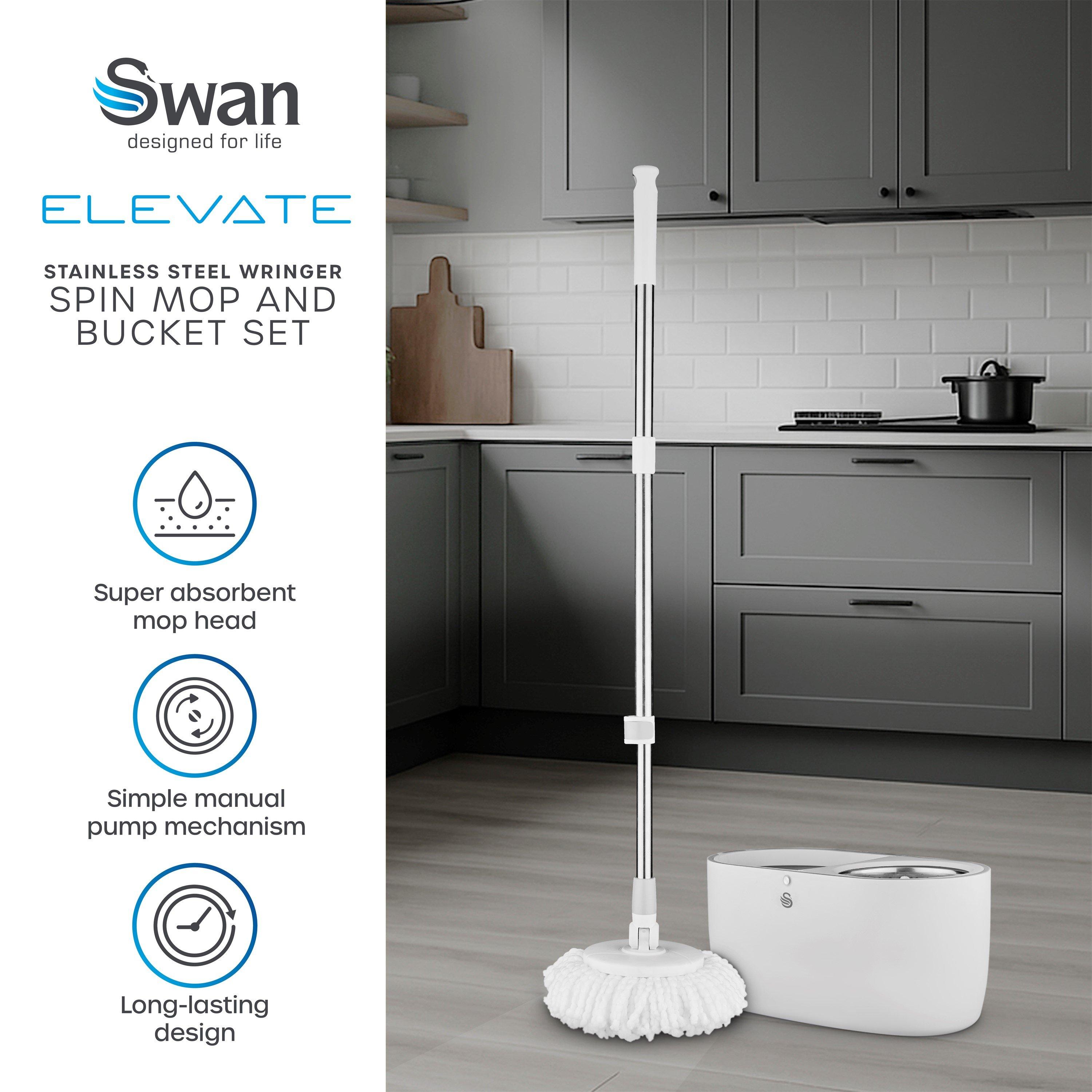 White - Swan - Spin Mop and Bucket Set with Stainless Steel Wring - 2