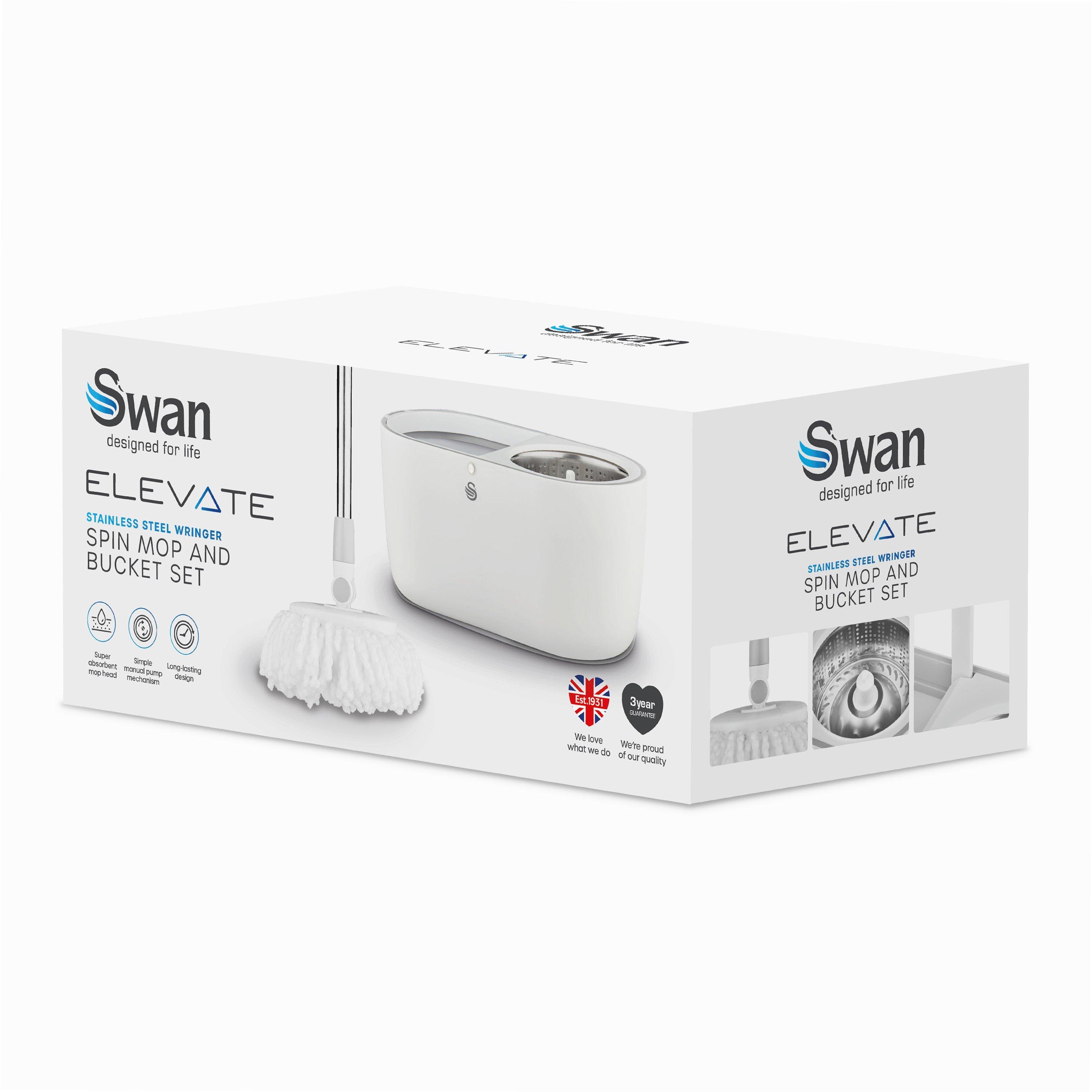 White - Swan - Spin Mop and Bucket Set with Stainless Steel Wring - 9
