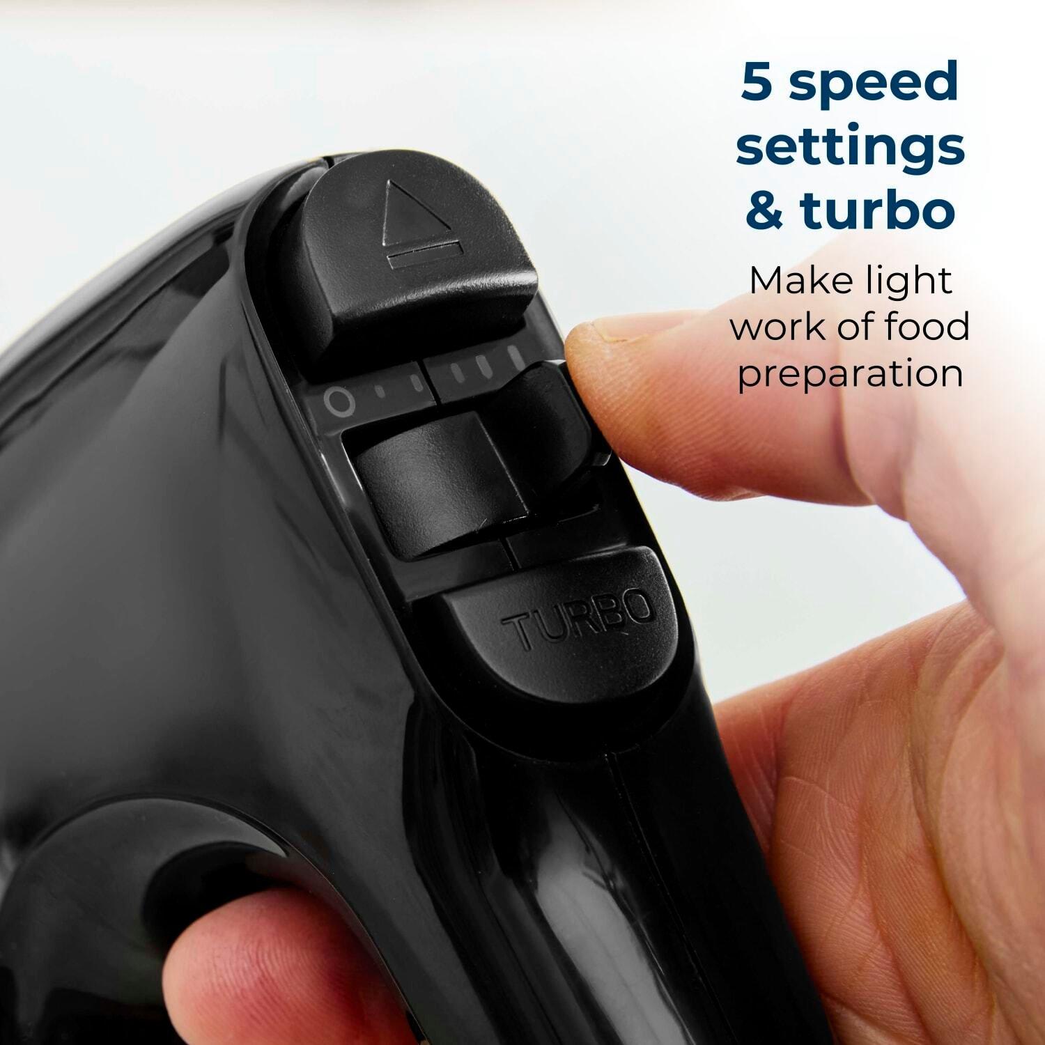 Black - Tower - Tower 400W Hand Mixer with 5 Speeds + Turbo Stain - 3