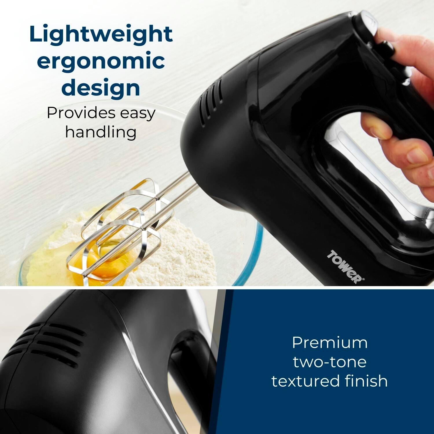 Black - Tower - Tower 400W Hand Mixer with 5 Speeds + Turbo Stain - 5