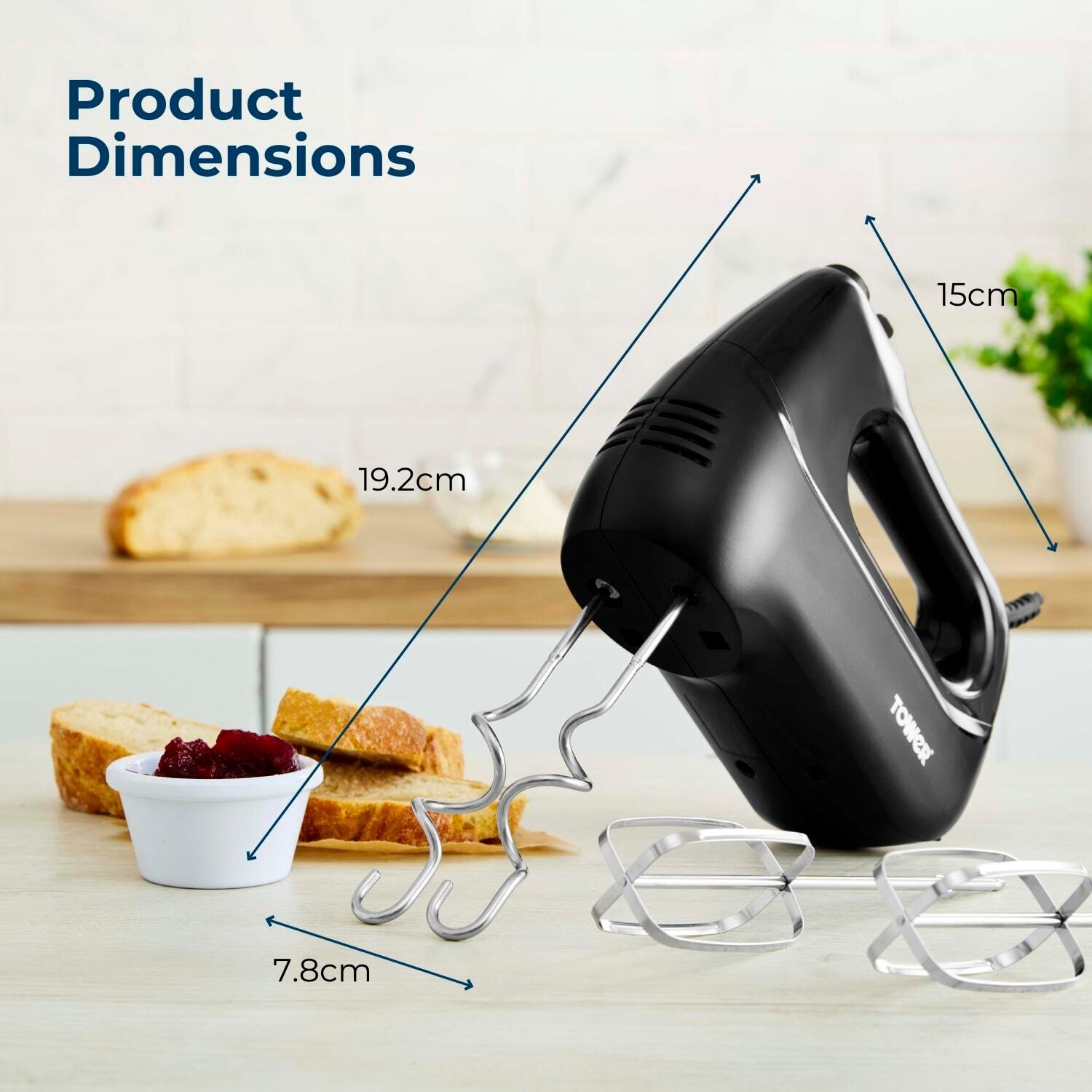 Black - Tower - Tower 400W Hand Mixer with 5 Speeds + Turbo Stain - 6