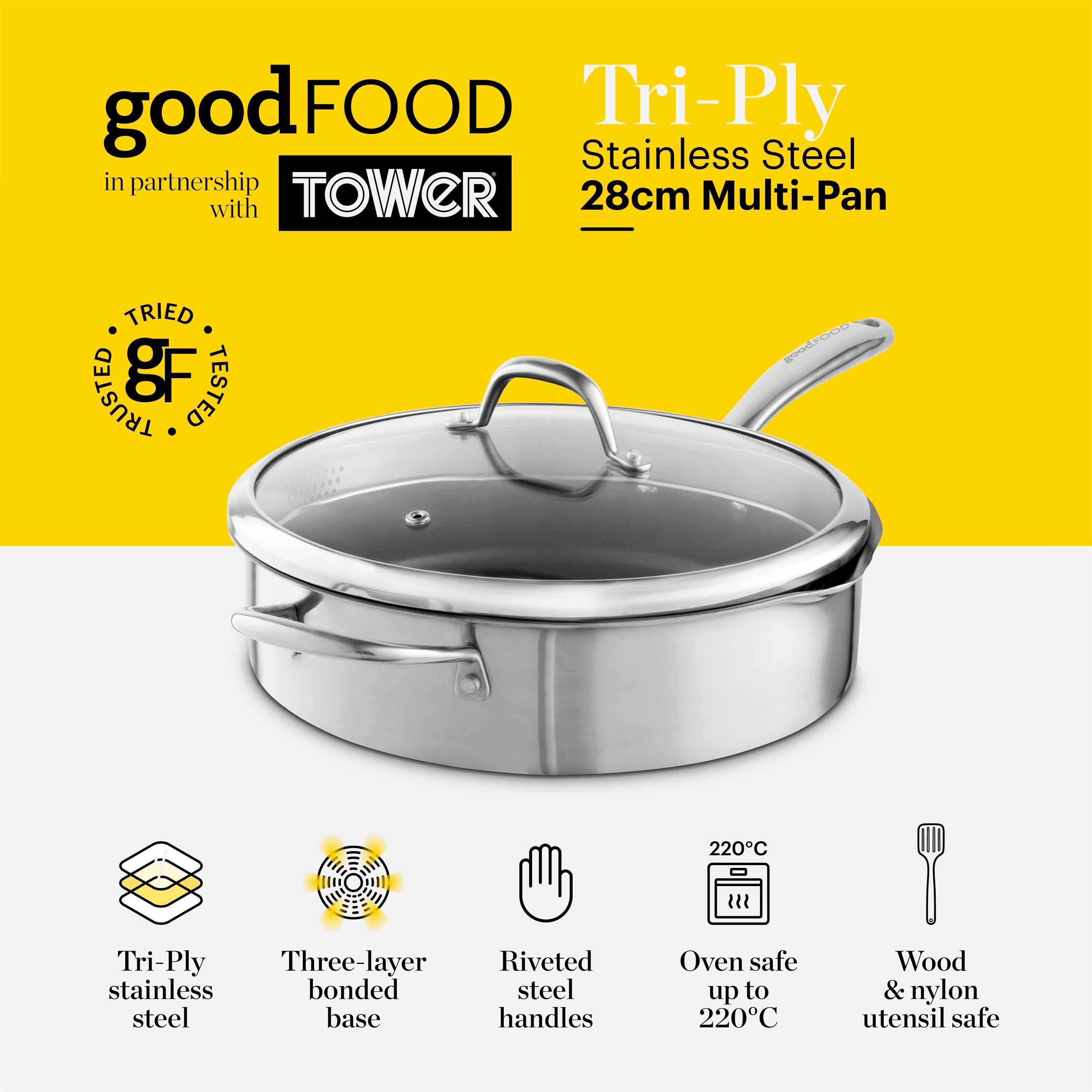 Stainless Steel - Good Food - Tri-Ply 28cm Multi-Pan with Lid - 2