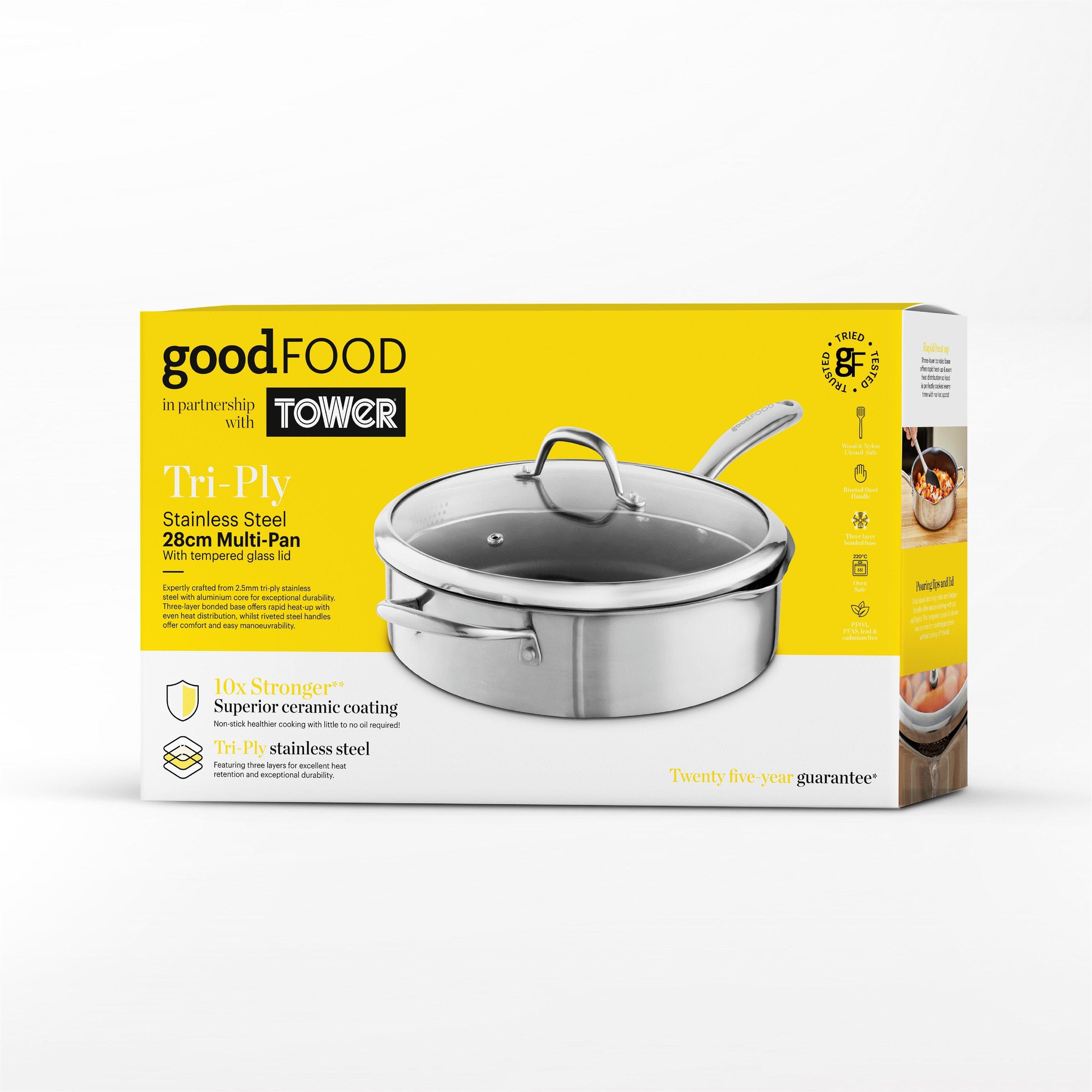 Stainless Steel - Good Food - Tri-Ply 28cm Multi-Pan with Lid - 10