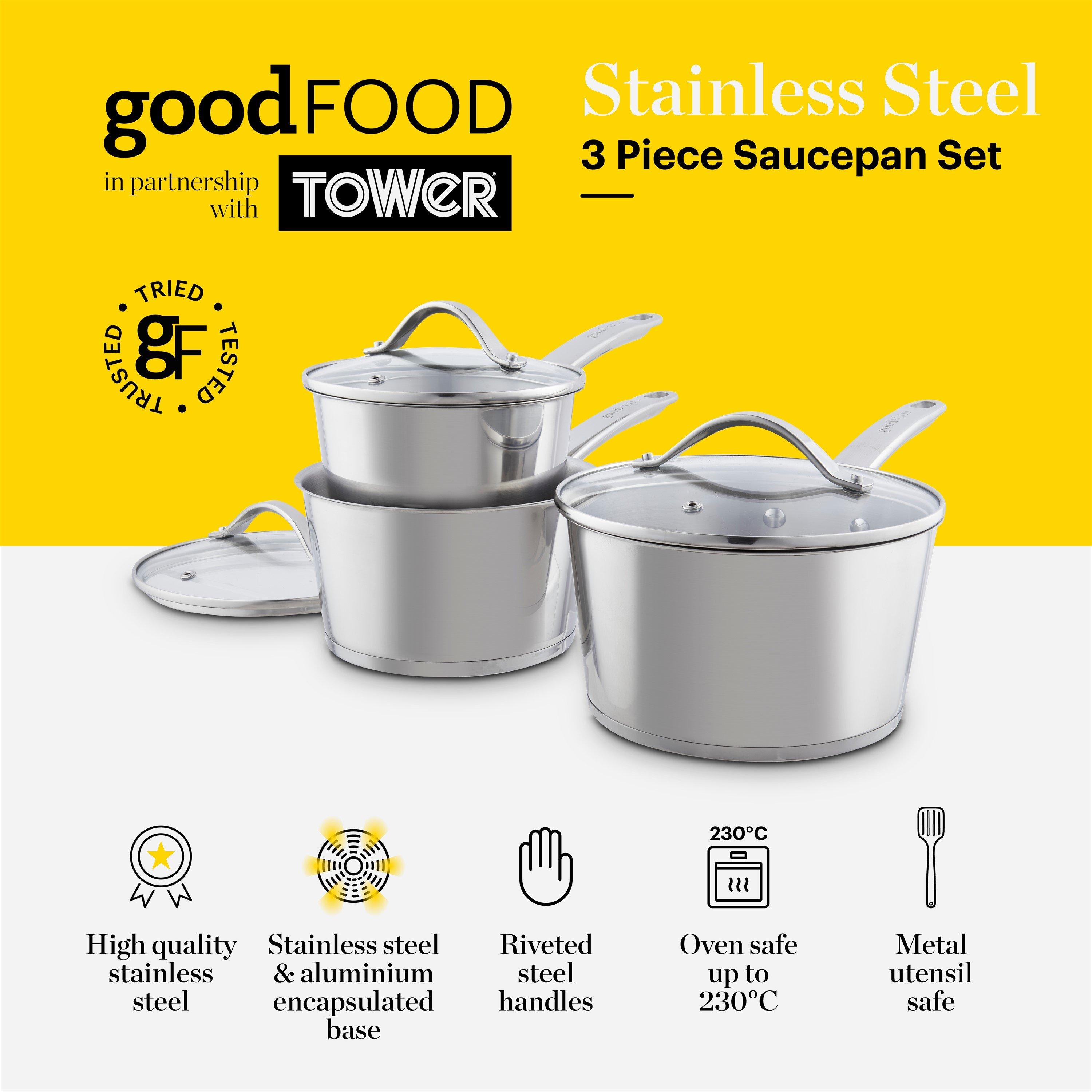 Stainless Steel - Good Food - Stainless Steel 3 Piece Saucepan Set - 2