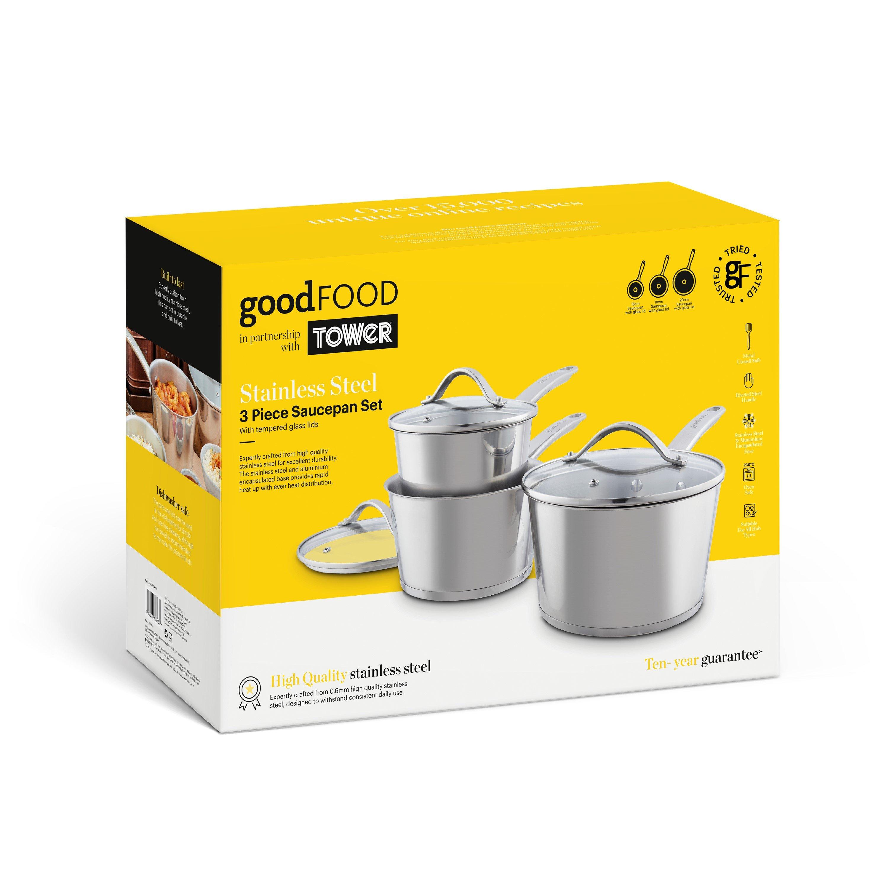 Stainless Steel - Good Food - Stainless Steel 3 Piece Saucepan Set - 10