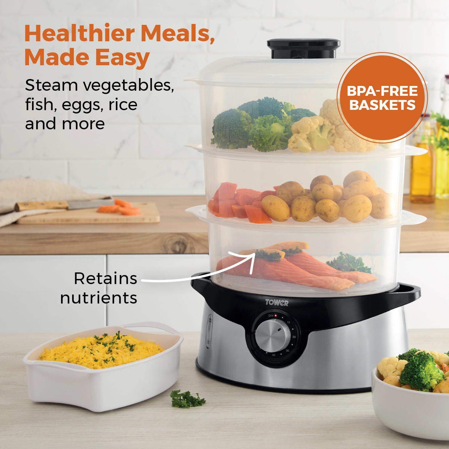 Black & Stainle - Tower - Tower 9L Three-Tier Food Steamer with BPA-Free - 3