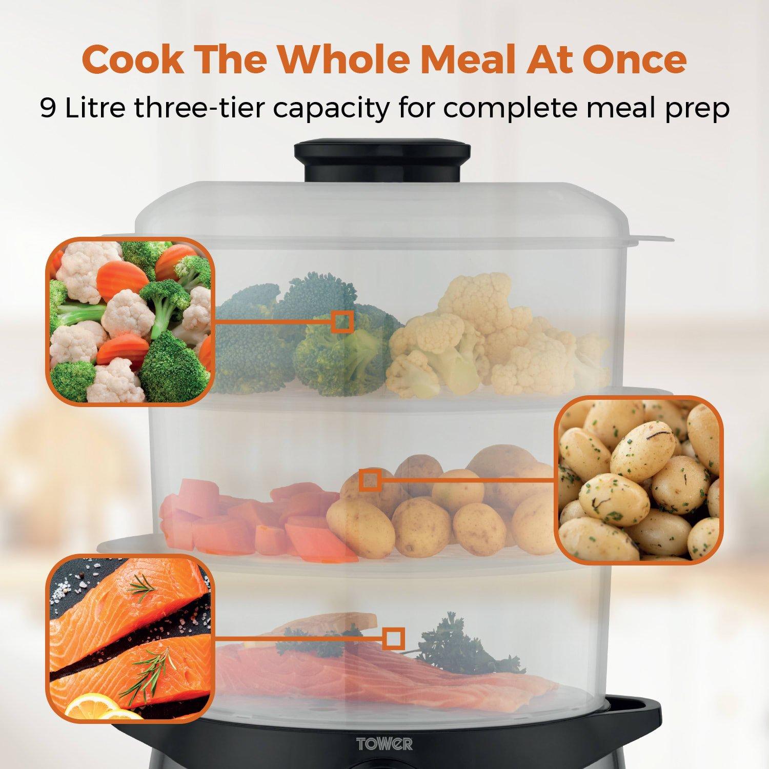Black & Stainle - Tower - Tower 9L Three-Tier Food Steamer with BPA-Free - 4