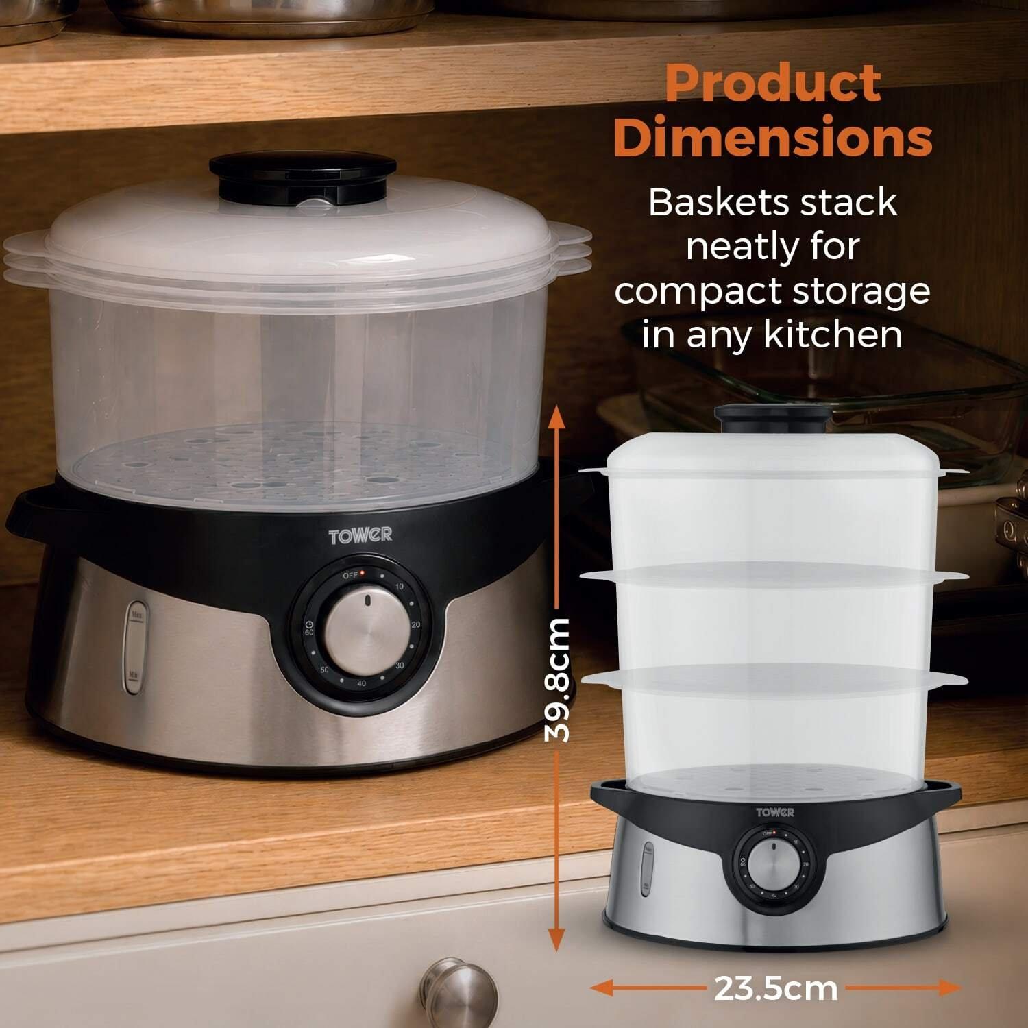 Black & Stainle - Tower - Tower 9L Three-Tier Food Steamer with BPA-Free - 6